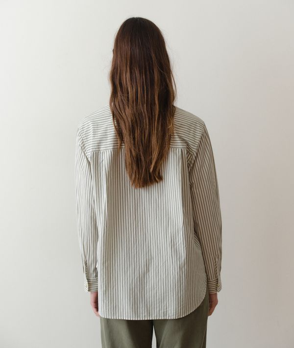Jane Relaxed Shirt in Cali Poplin - Olive Stripe-Marine Layer-Happy on Main