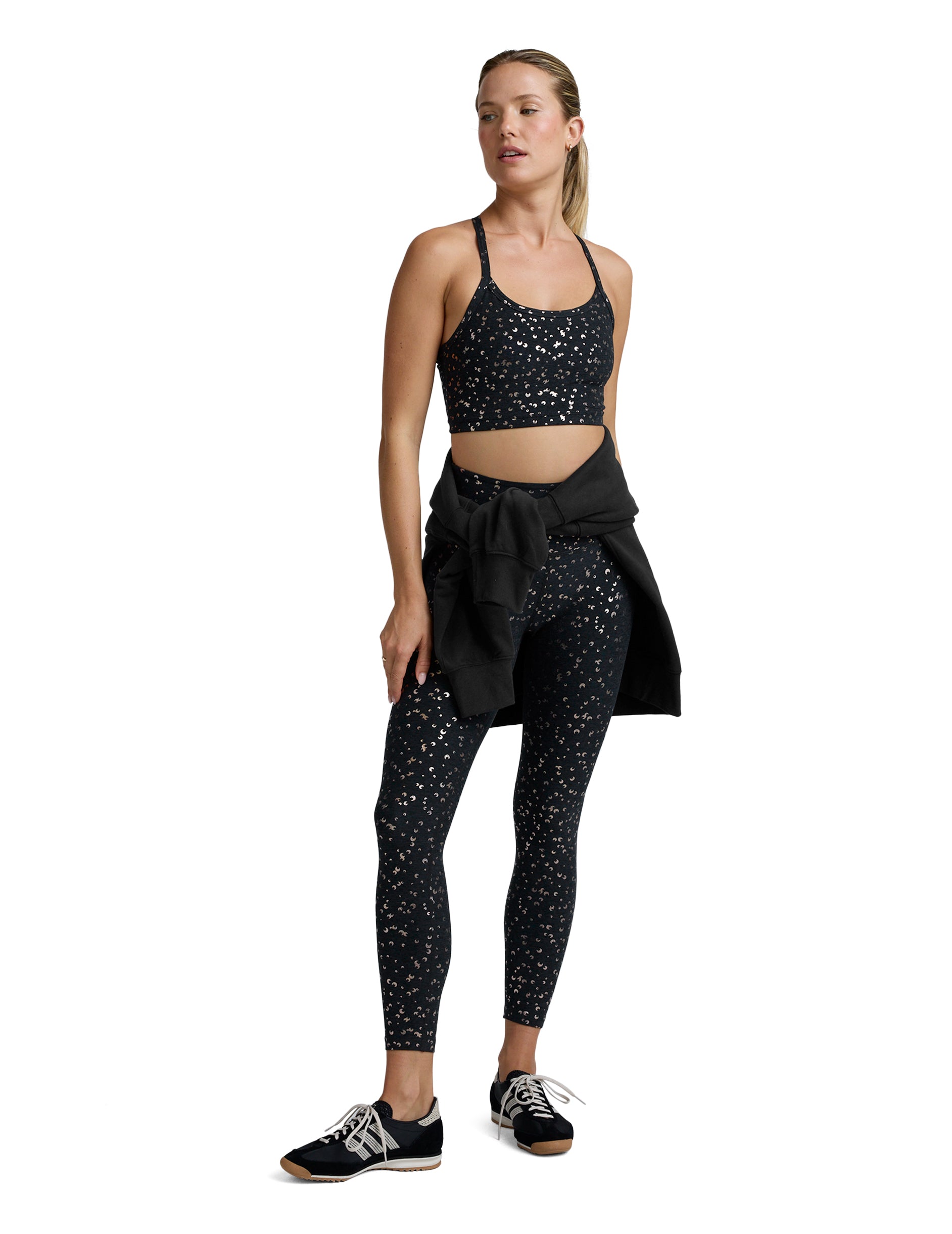 Softshine Slim Racerback High Cropped Tank - Black Gold Mini Moons-Beyond Yoga-Happy on Main