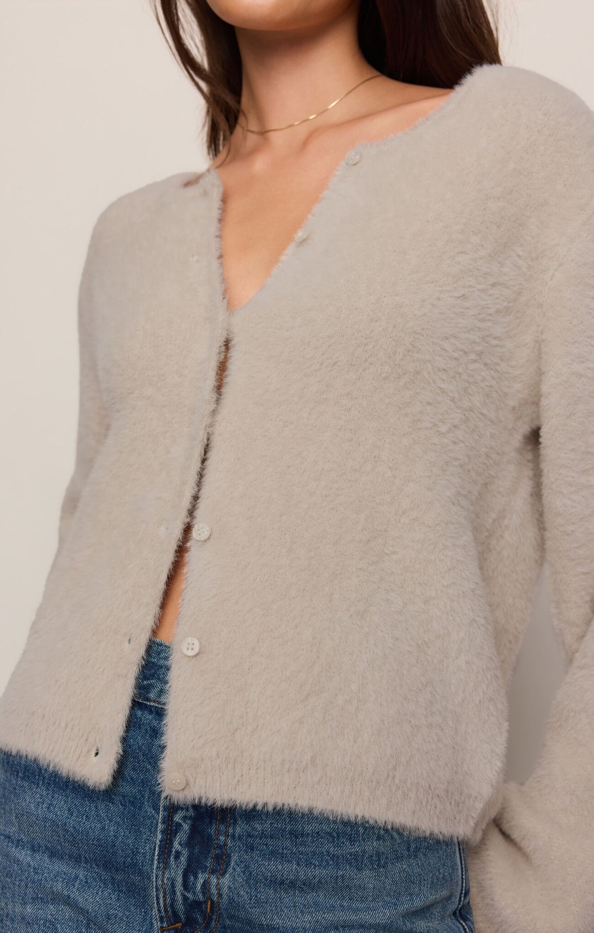 Winterglow Fluffy Cardigan - Frosted Pearl-Z Supply-Happy on Main