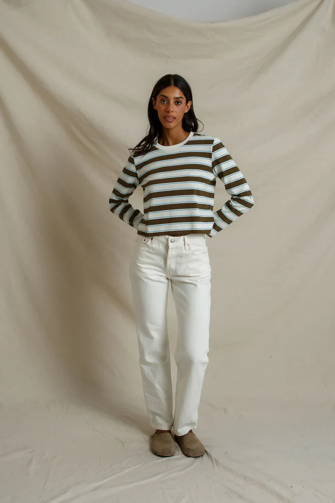 Veya Cotton Rugby Striped Long Sleeve - Dark Olive Stripe-perfectwhitetee-Happy on Main