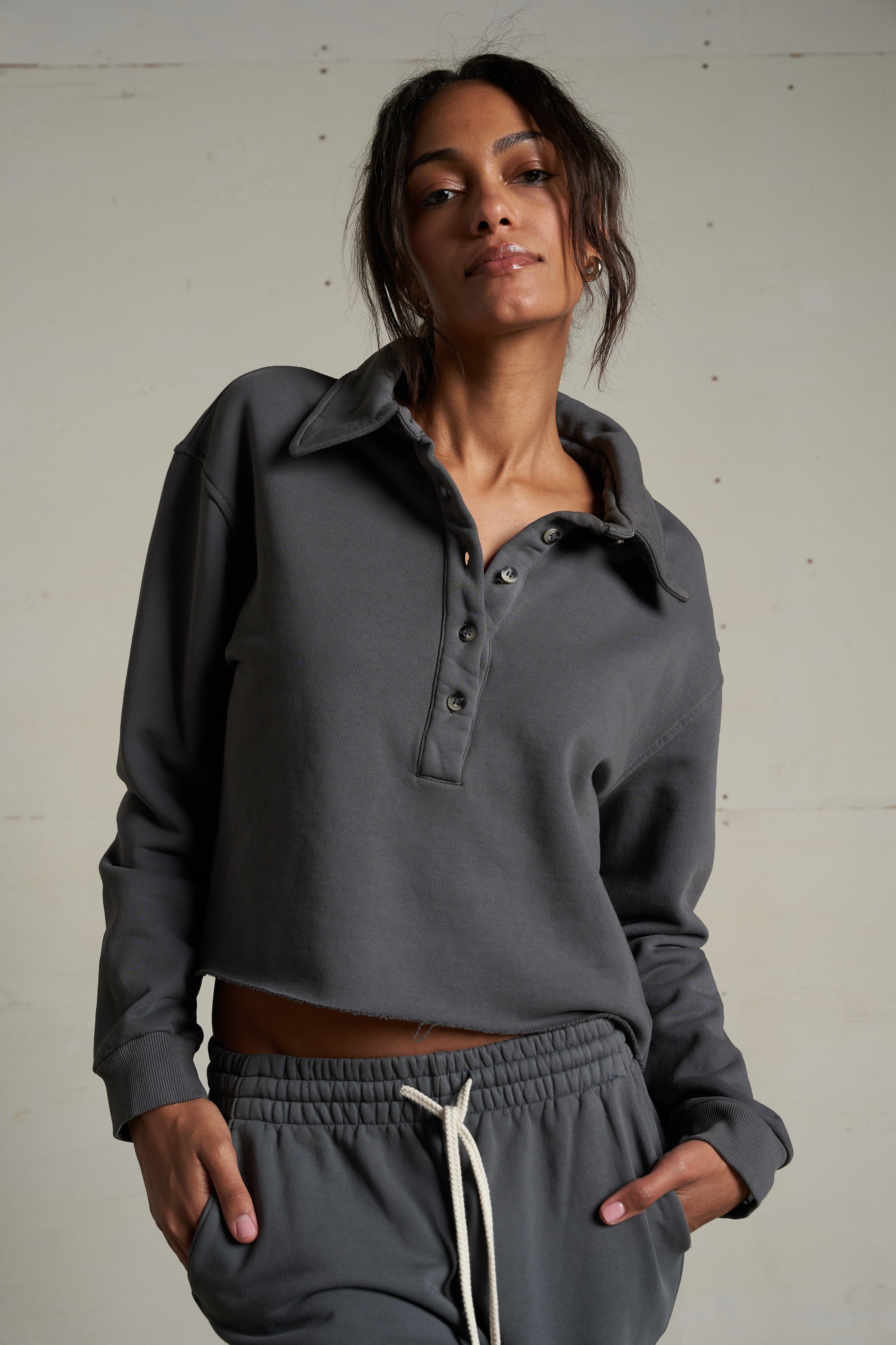 Vinny Heavier Fleece 3/4 Sweatshirt - Charcoal-perfectwhitetee-Happy on Main