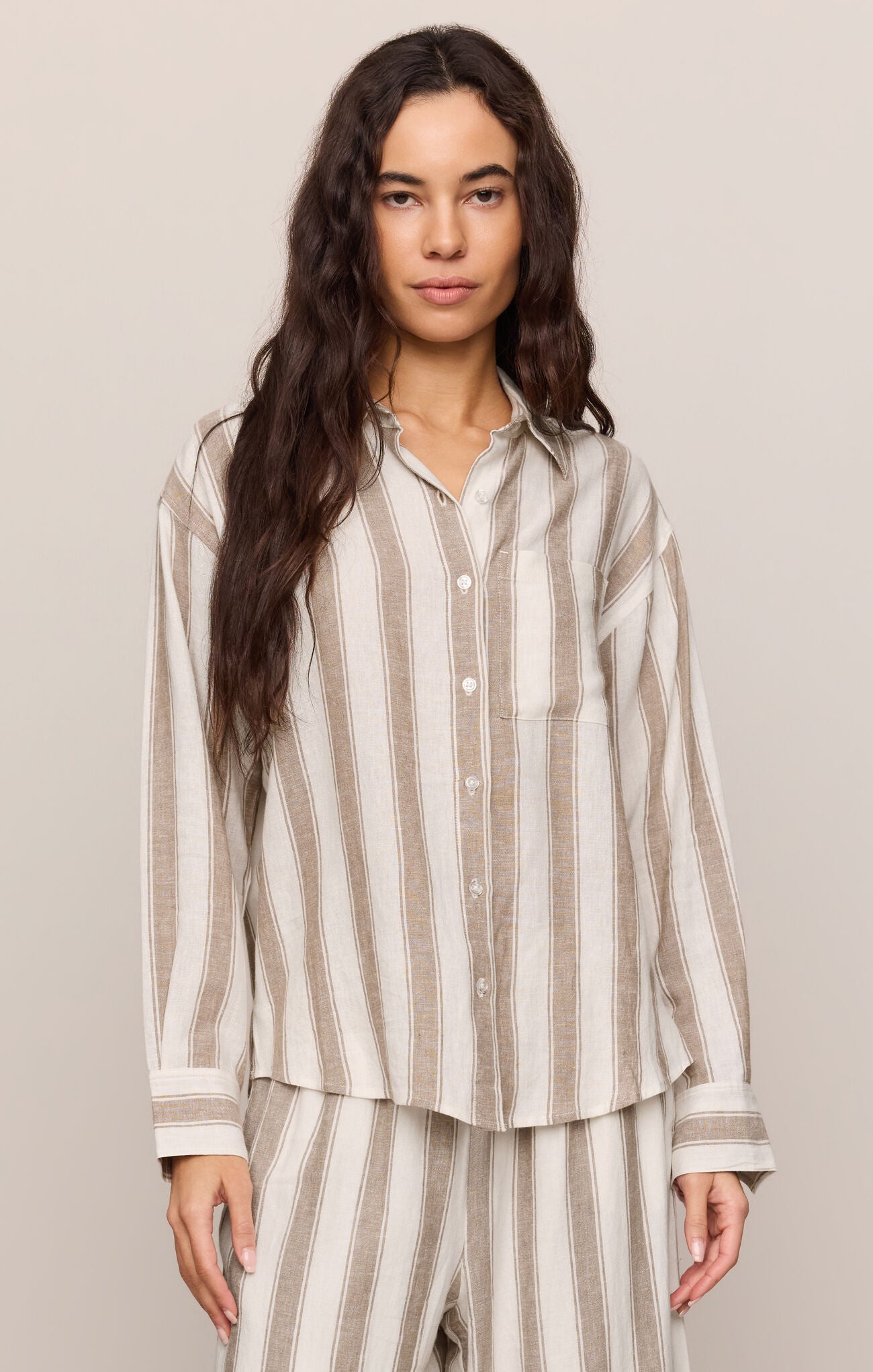The Perfect Striped Button Up - Light Toffee-Z Supply-Happy on Main