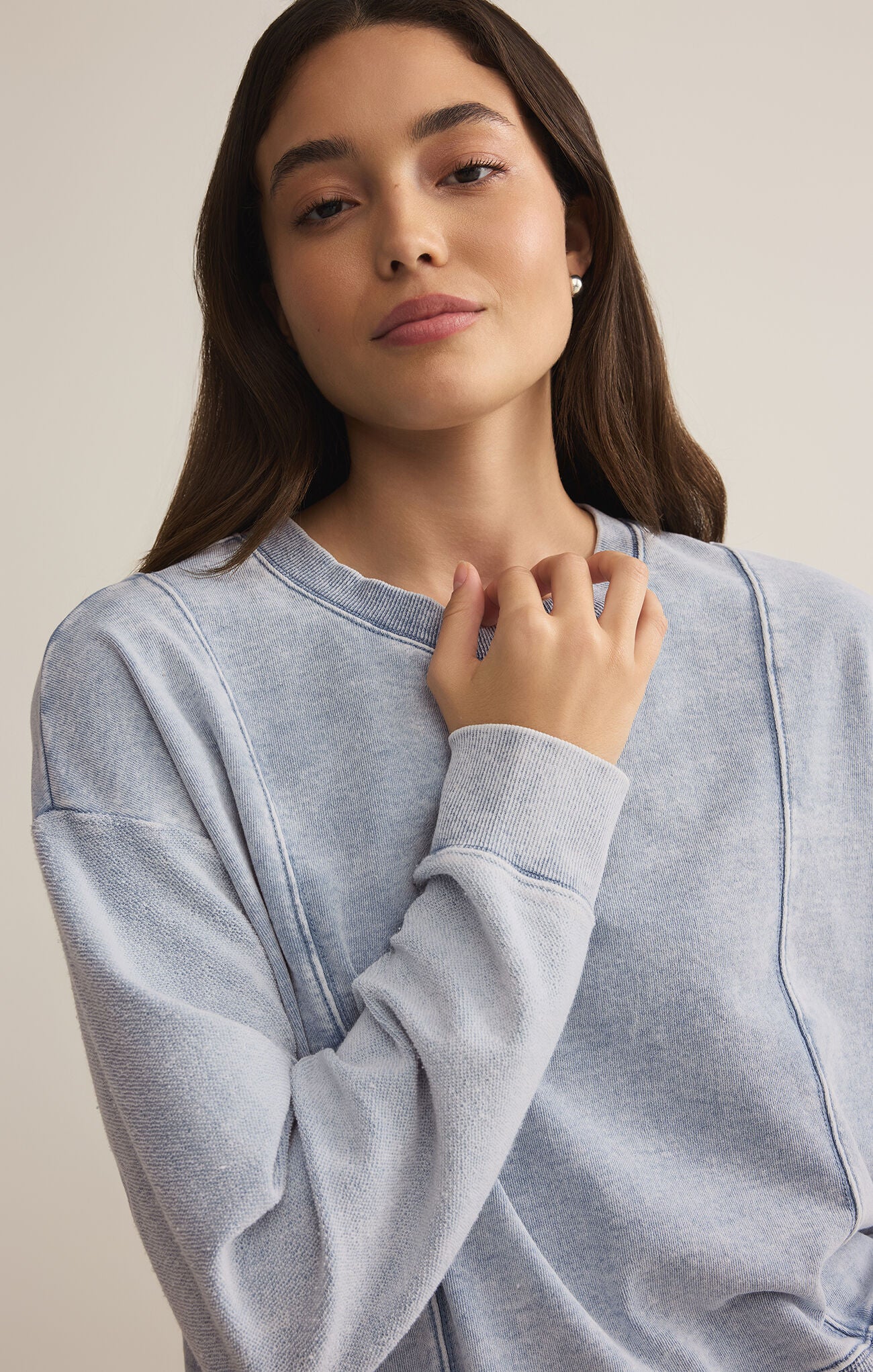 Lax Knit Denim Sweatshirt-Sweatshirts-Happy on Main