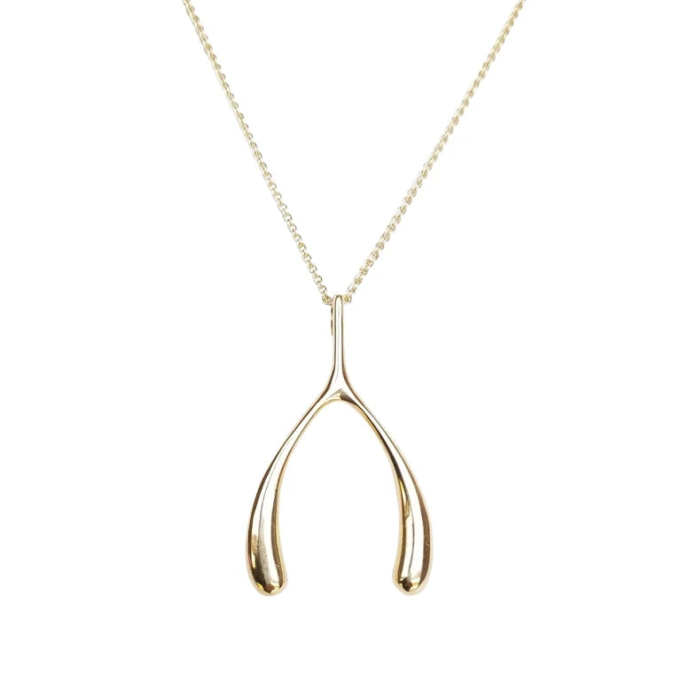 LUCKY Gold Wishbone Pendant - 18-20" Adjustable Delicate Chain-Jane Win-Happy on Main