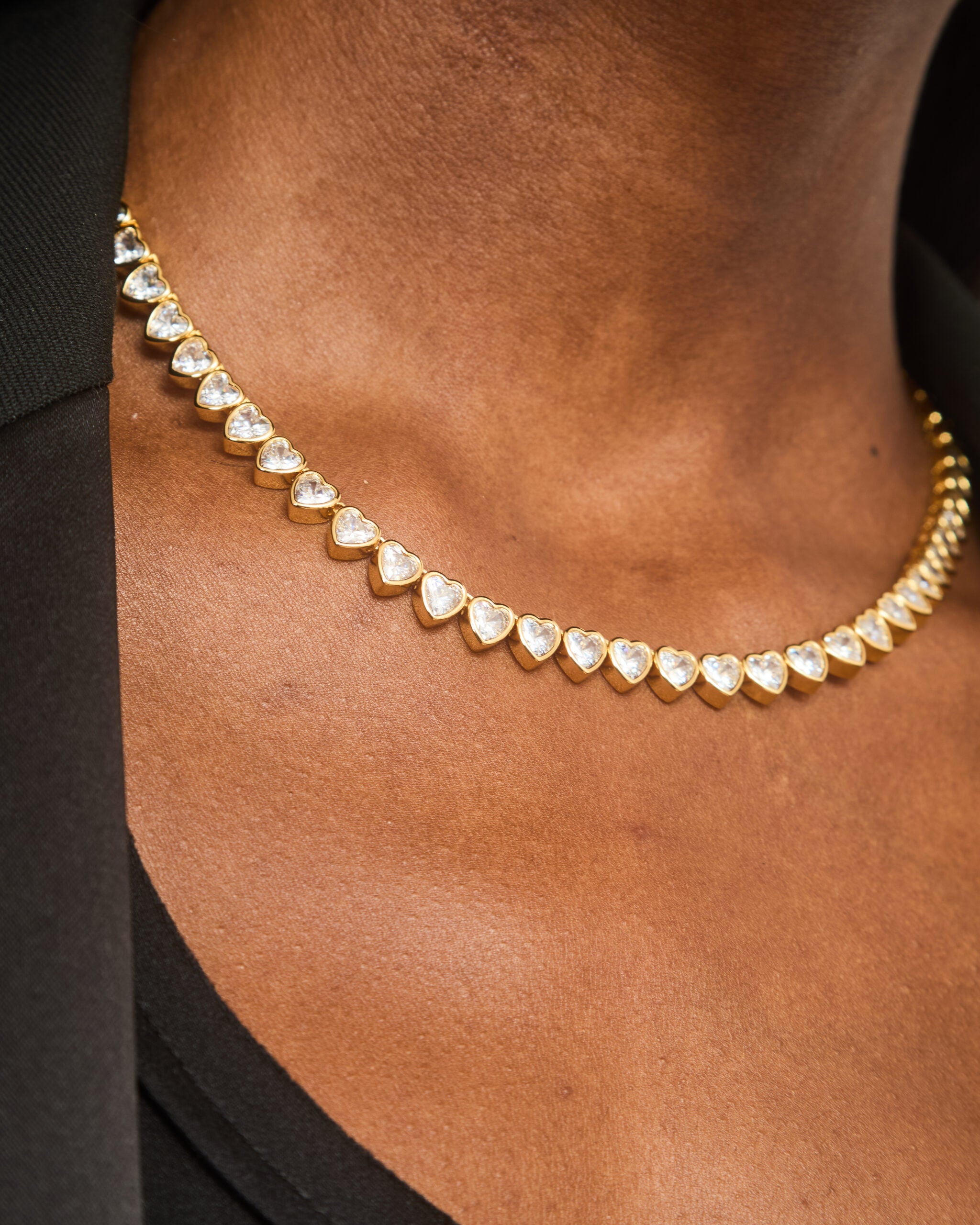 Hearts Tennis Necklace - Gold-Fine Jewelry-Happy on Main