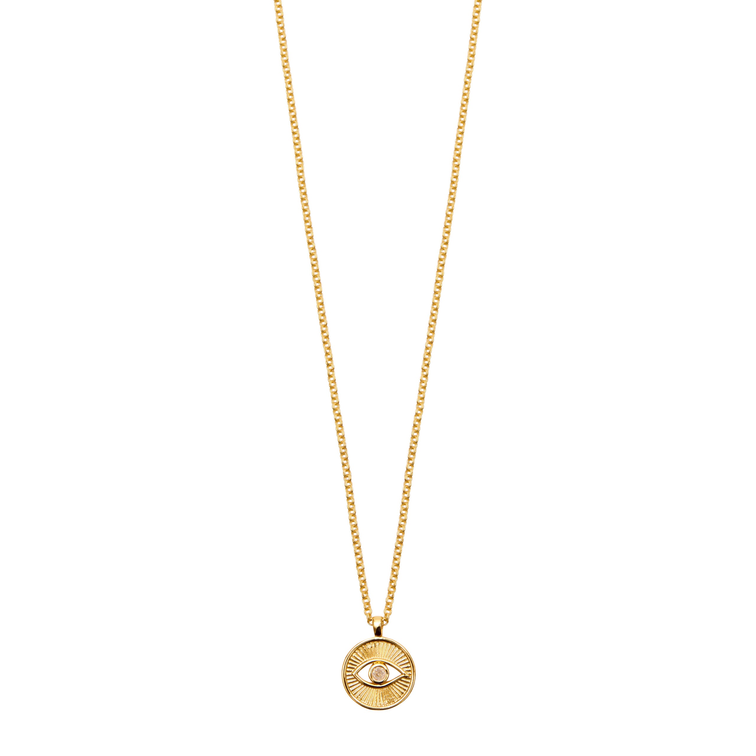 Evil Eye Disc Pendant Necklace- CZ-Fine Jewelry-Happy on Main