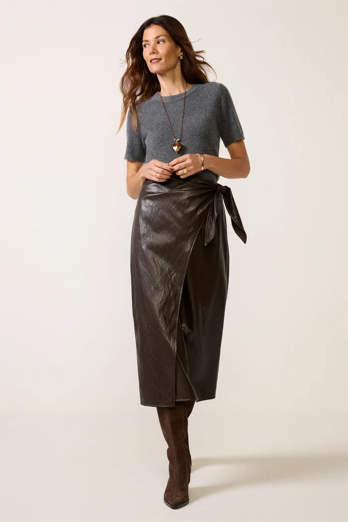 Vega Faux Leather Wrap Skirt - Brown