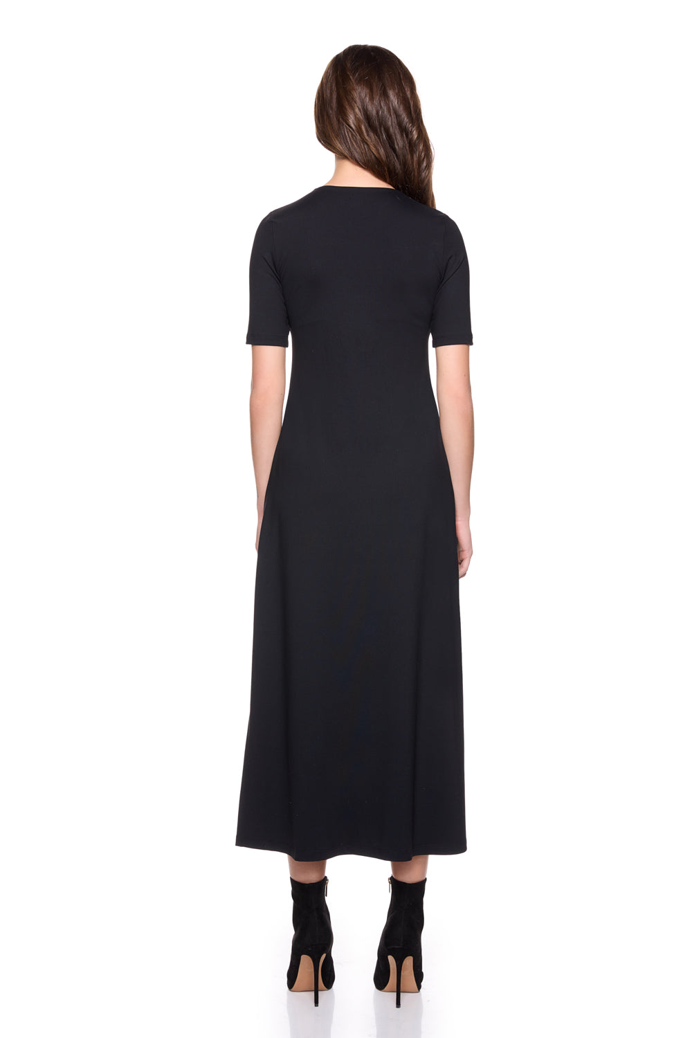 Crew Side Slit Midi Dress - Black-Susana Monaco-Happy on Main