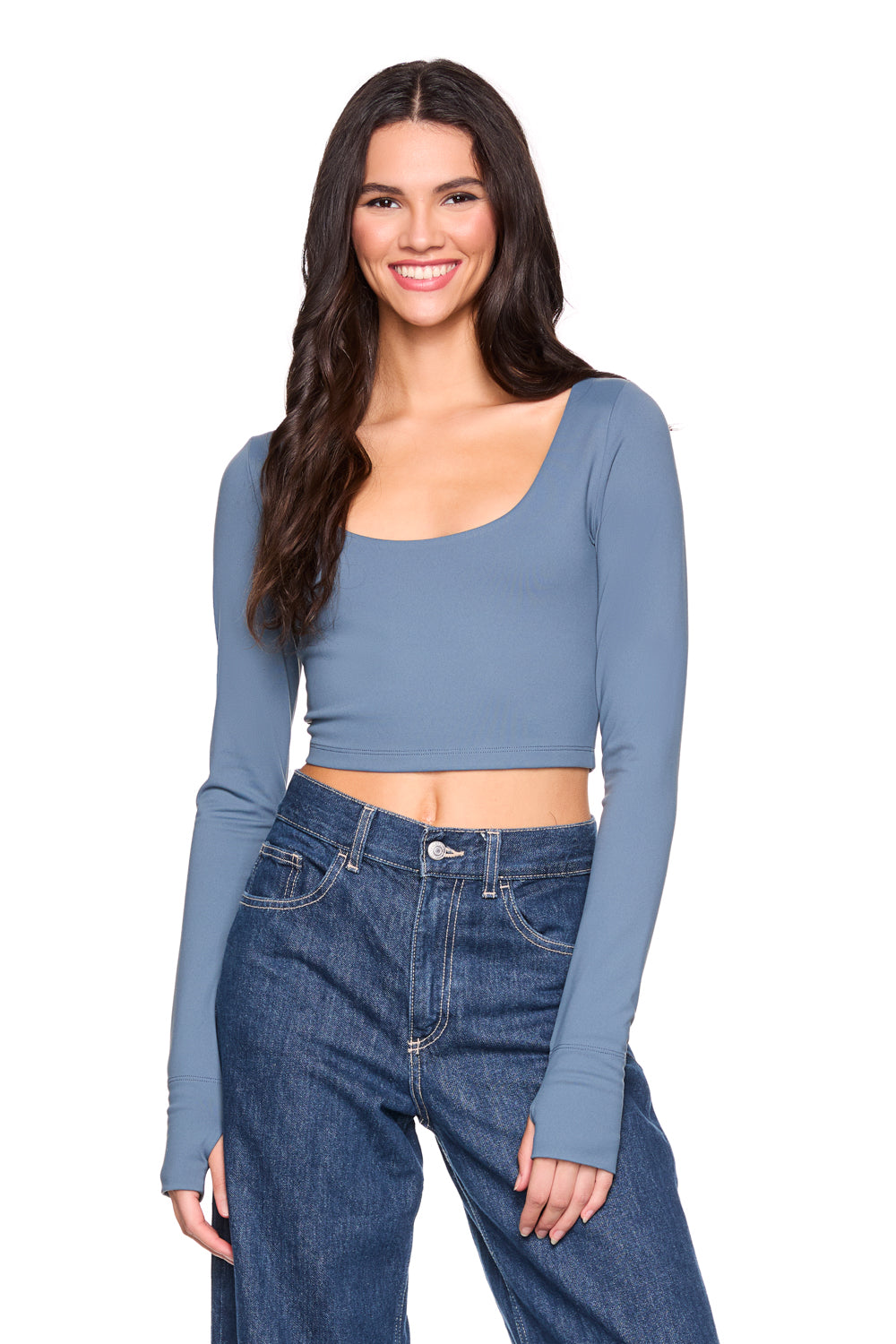 Scoop Front Thumb Hole LS-Casual Tops-Happy on Main