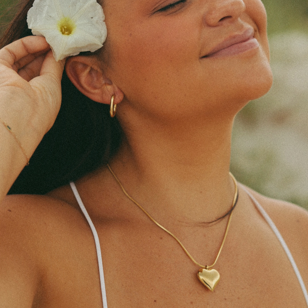 Daphne Puffy Heart Necklace-Everyday Jewelry-Happy on Main