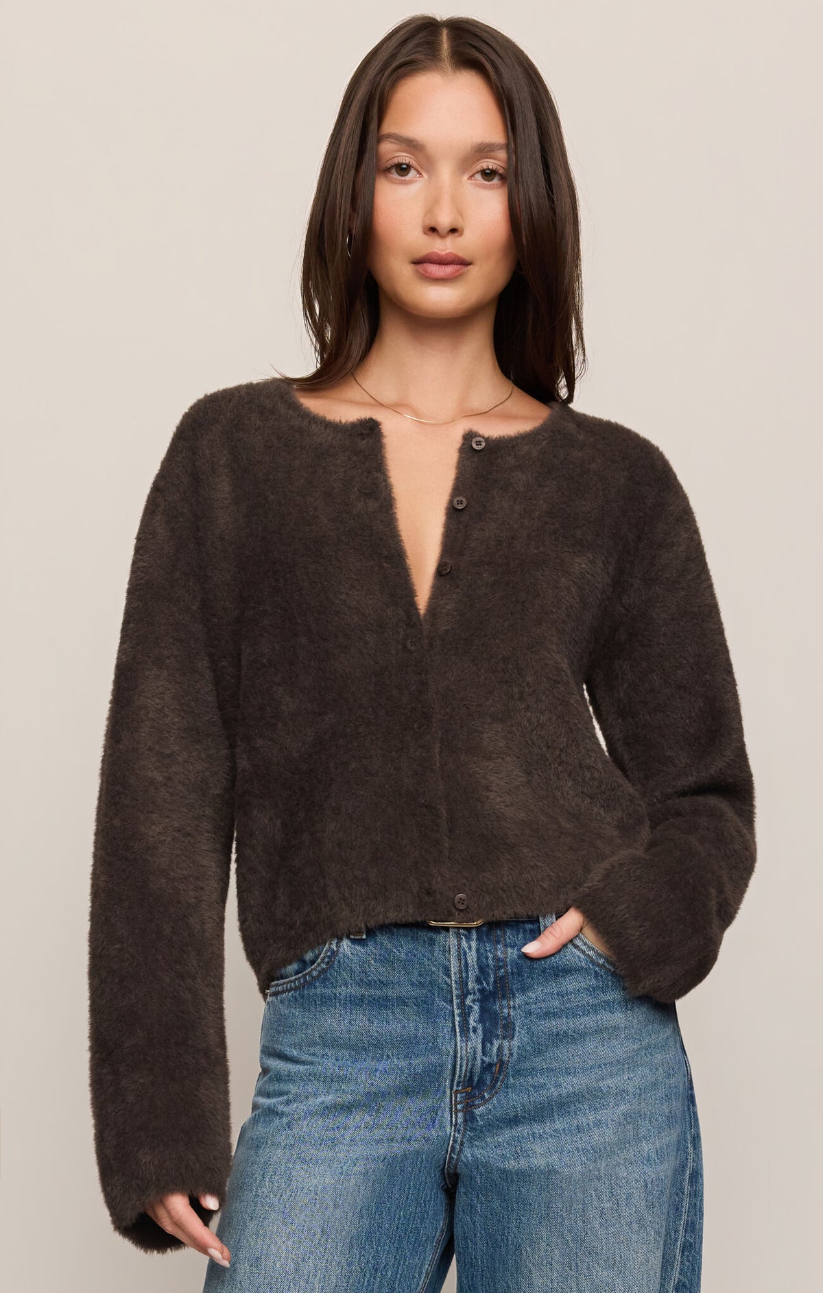 Winterglow Fluffy Cardigan - Cocoa Bean-Z Supply-Happy on Main