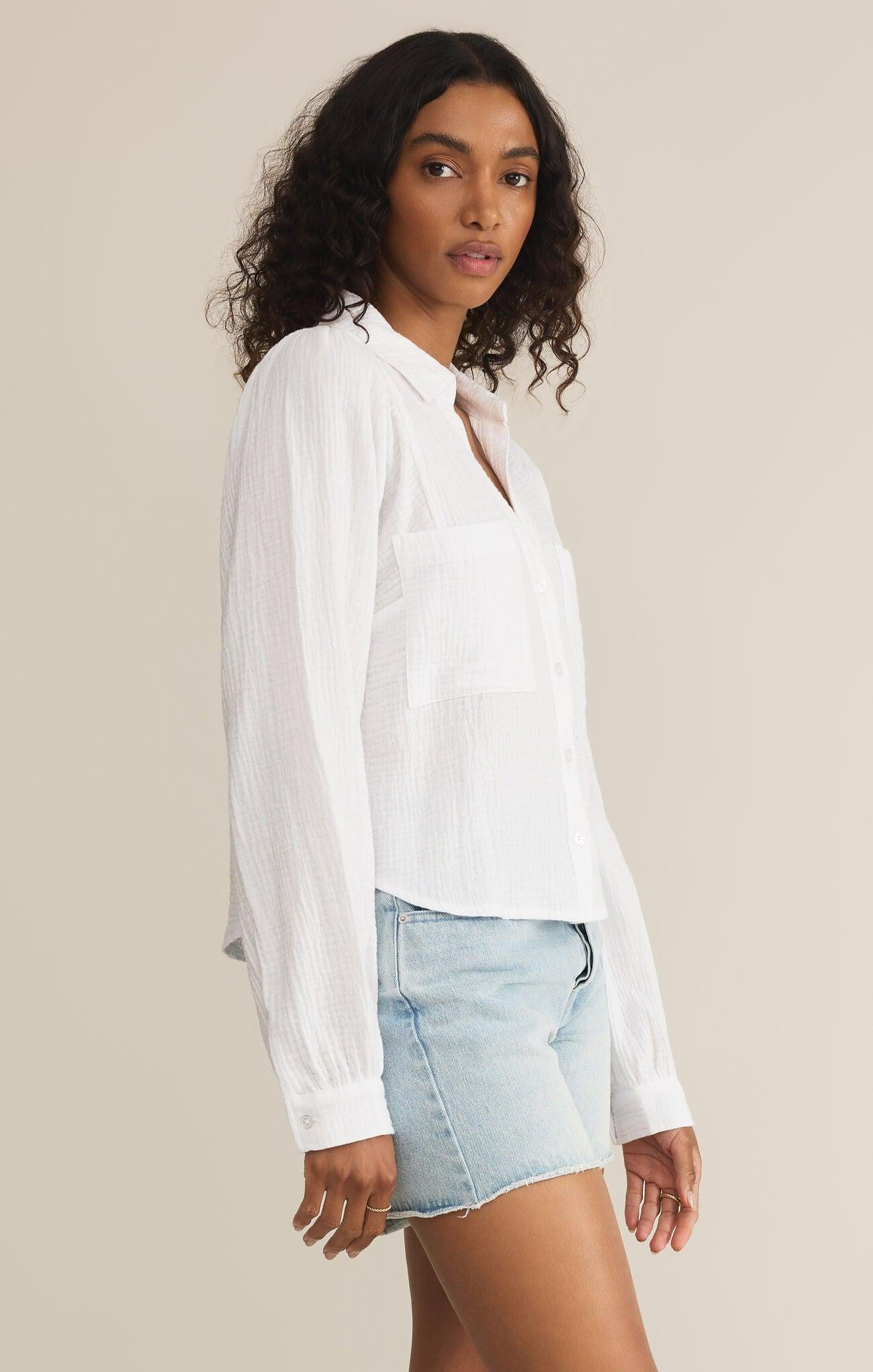Campo Button Up Gauze Top-Casual Tops-Happy on Main