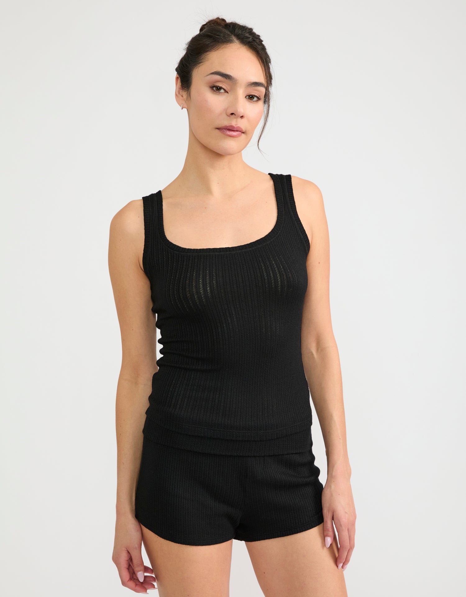 Santa Barbara Pointelle Tank - Black-Maison Wheat-Happy on Main