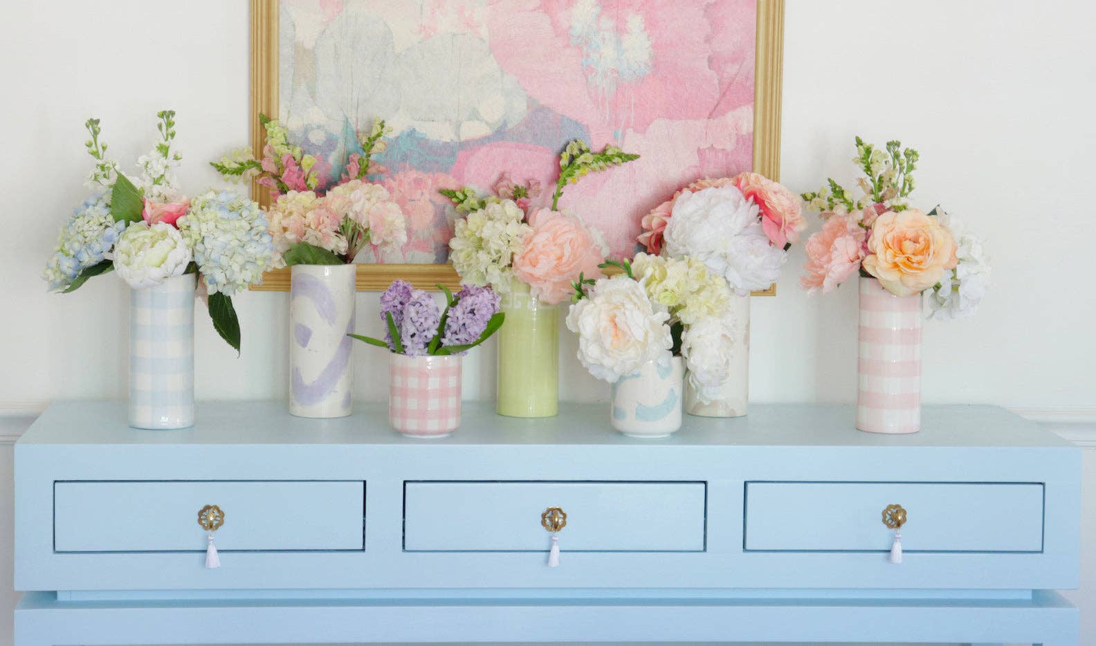 Gingham Column Vase-Home Decor-Happy on Main