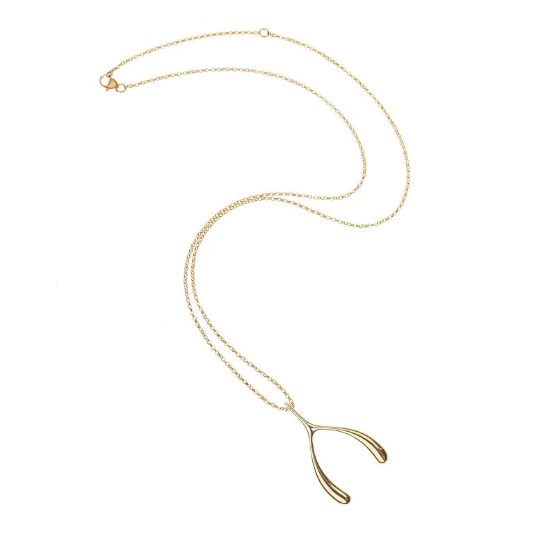 LUCKY Gold Wishbone Pendant - 18-20" Adjustable Delicate Chain-Jane Win-Happy on Main
