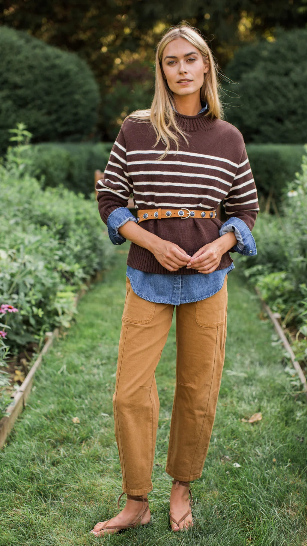 Millie Rollneck Sweater - Chocolate/Ivory Stripe-Marea-Happy on Main