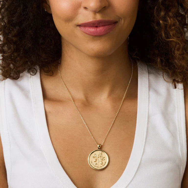 GRATITUDE JW Original Pendant Coin - Gold / 18" Drawn Link Chain-Jane Win-Happy on Main