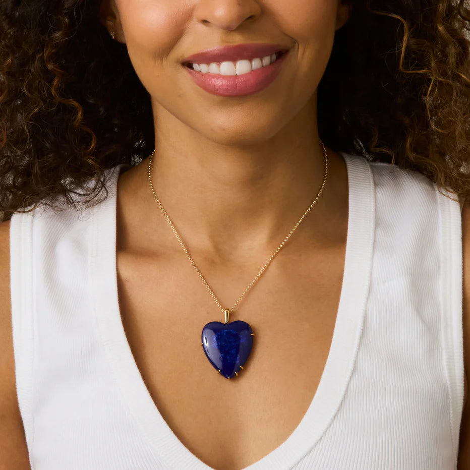 LOVE Carry Your Heart Pendant in Lapis - 18" Drawn Link Chain-Jane Win-Happy on Main