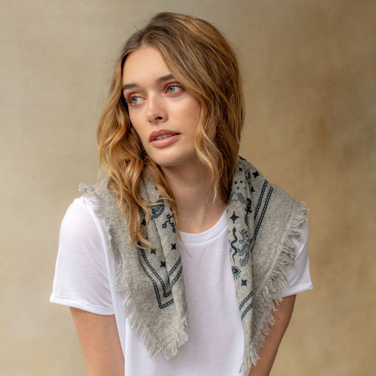 Mini Cosmic Rodeo Cashmere Bandana - Pearl Grey/Navy-Freya-Happy on Main