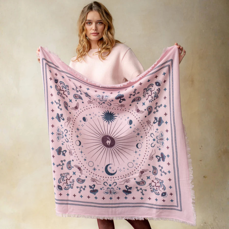 Cashmere Bandana Sweater Wrap - Pink / Burgundy / Navy
