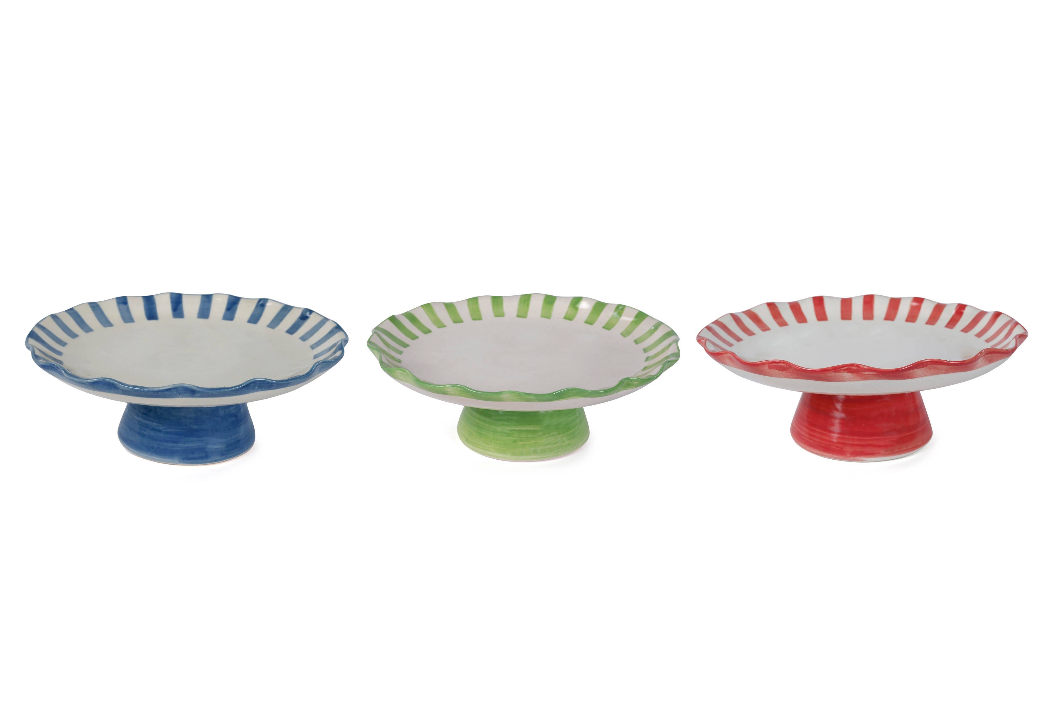 Ceramic Stripe Cake Stand, Blue - 10 x 10 x 3.75 Inches-Home Decor-Happy on Main