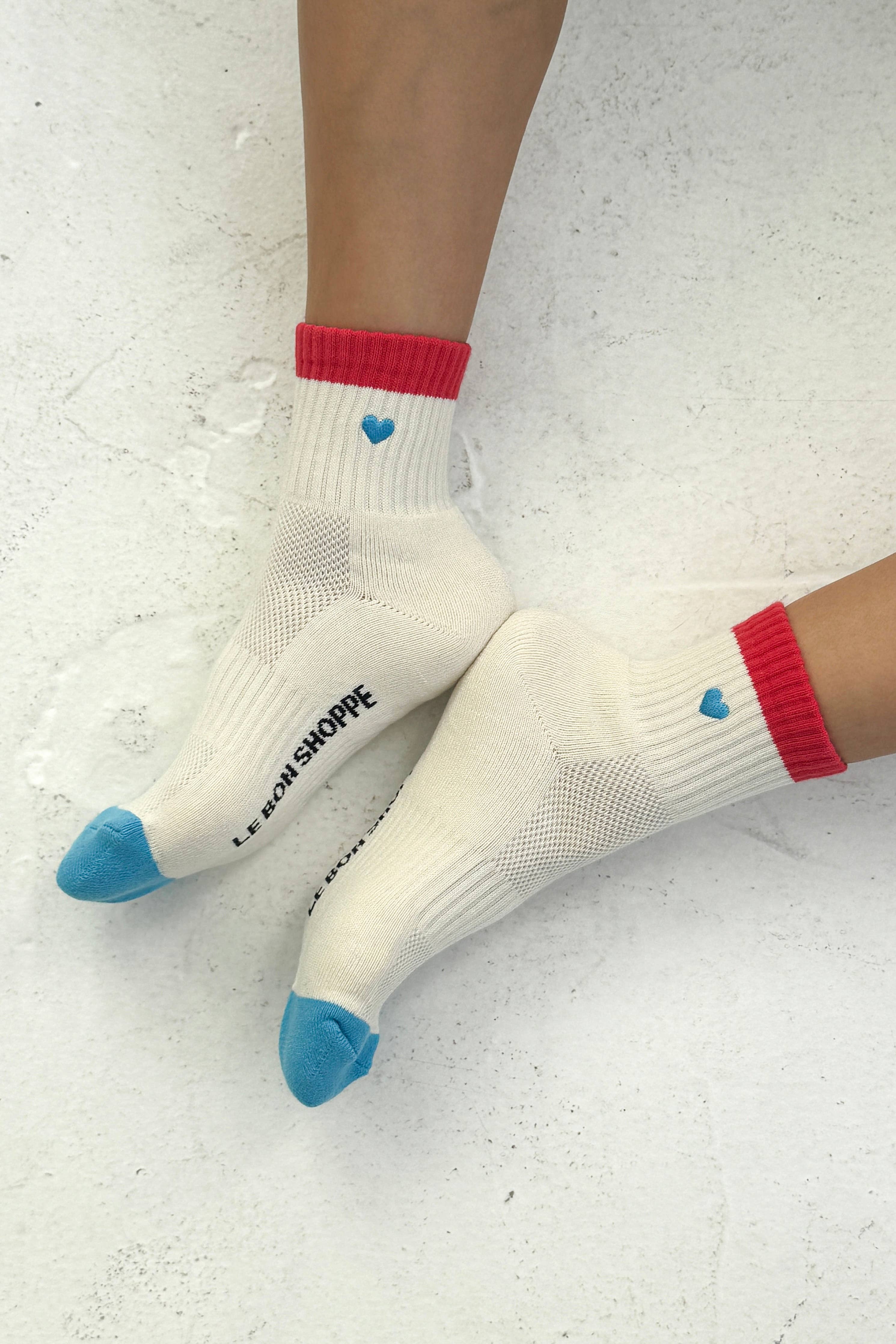Embroidered Color Block Girlfriend Socks (wholesale)-Le Bon Shoppe-Happy on Main
