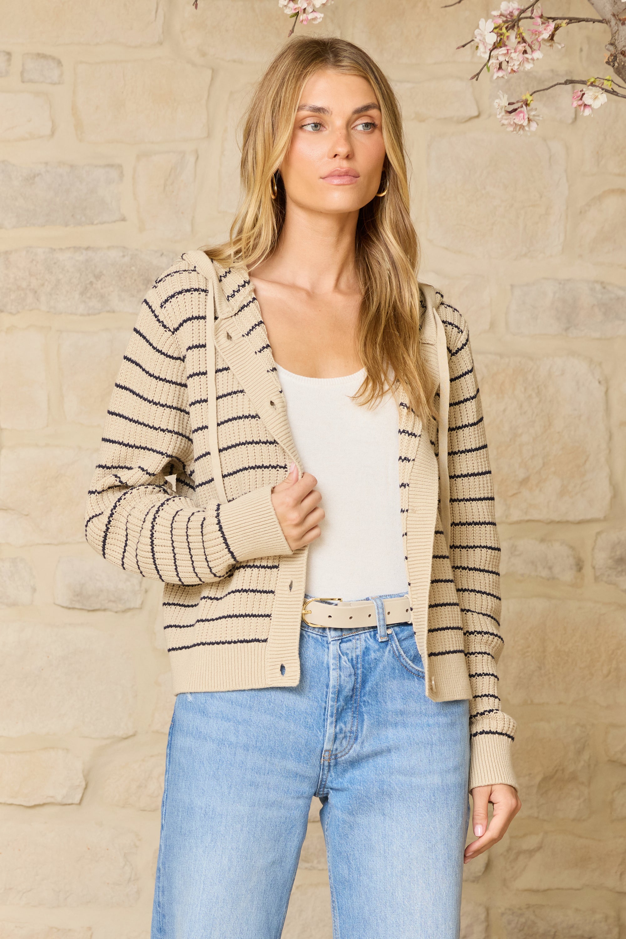Singer Hooded Cardigan - Rye Combo-Stitches + Stripes-Happy on Main