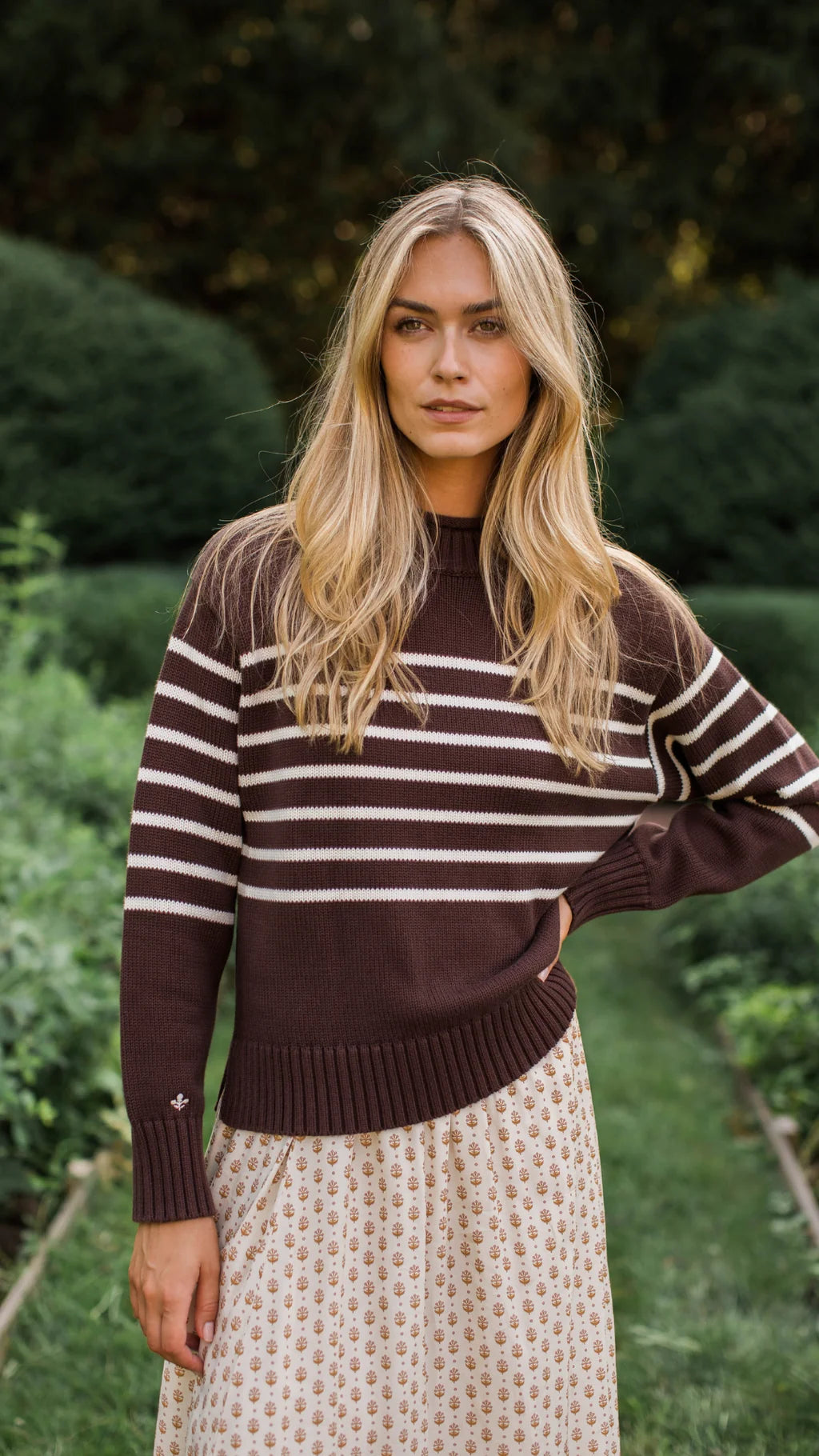 Millie Rollneck Sweater - Chocolate/Ivory Stripe-Marea-Happy on Main