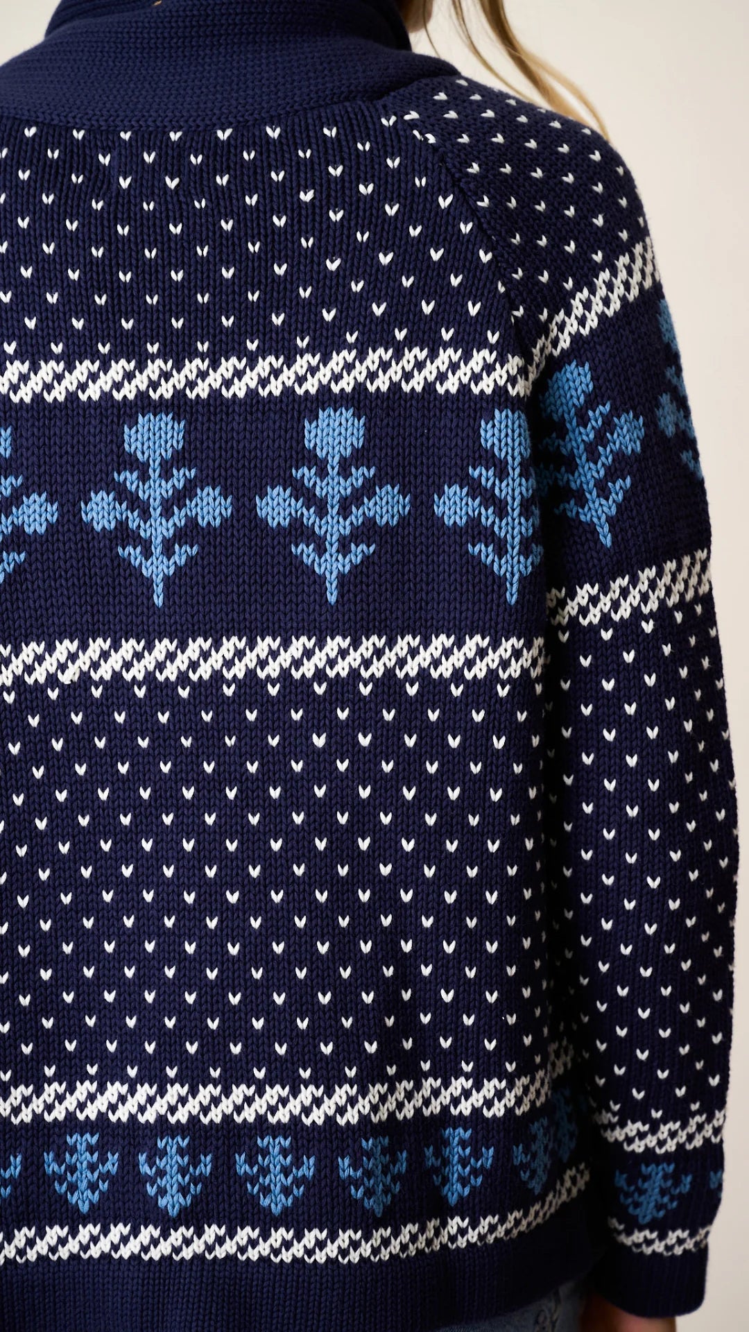 Marea Flower Intarsia Shawl Cardigan - Navy-Marea-Happy on Main