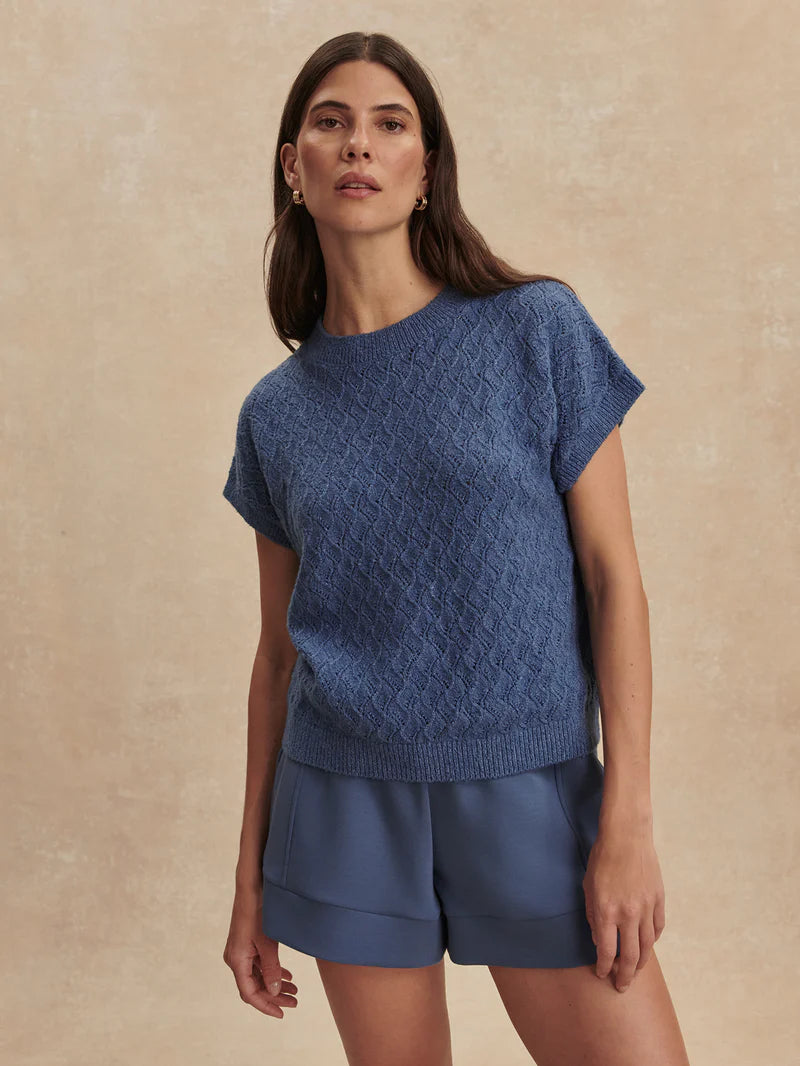 Manae Pointelle Knit Top - Bijou Blue-Varley-Happy on Main