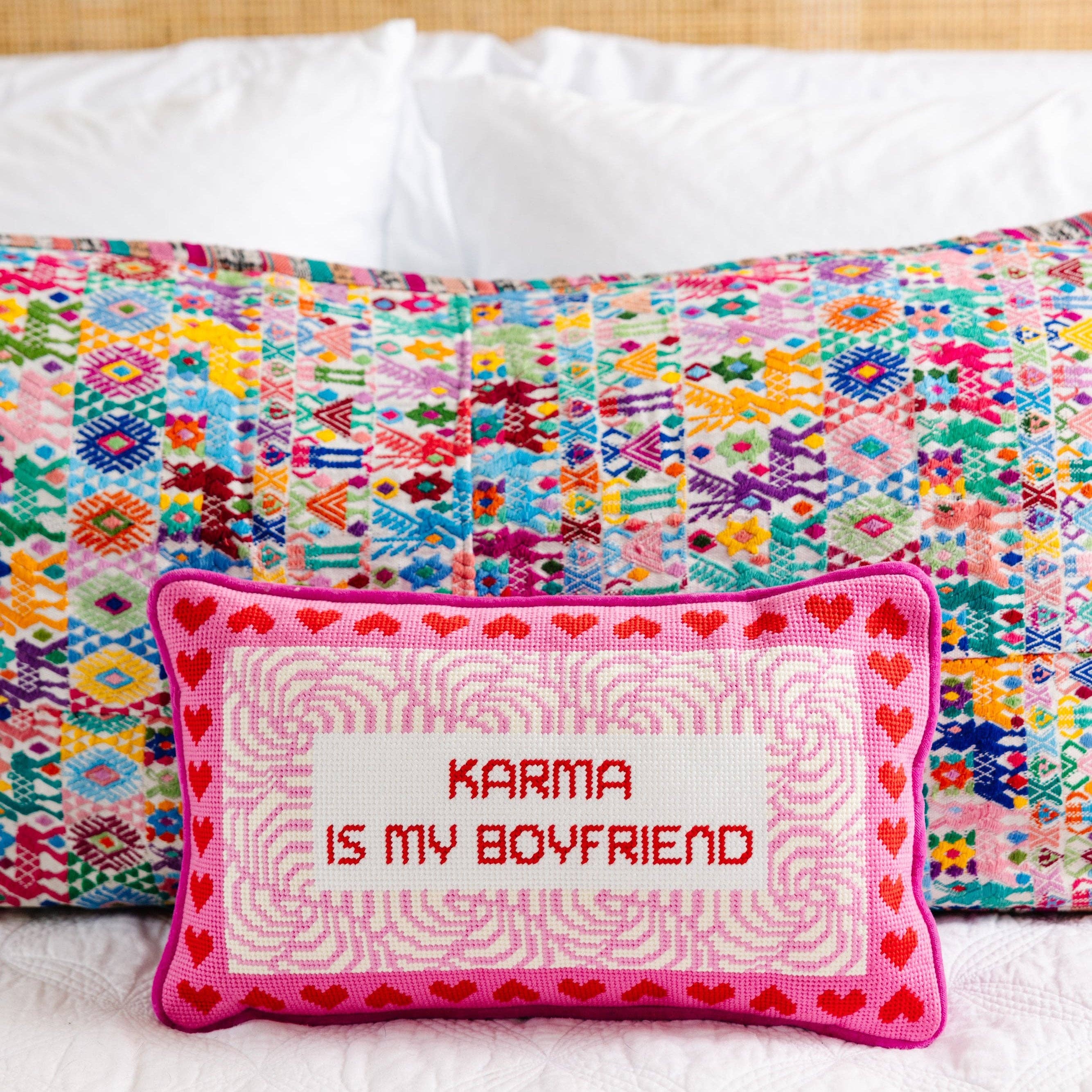 Karma Needlepoint Pillow-Happy on Main