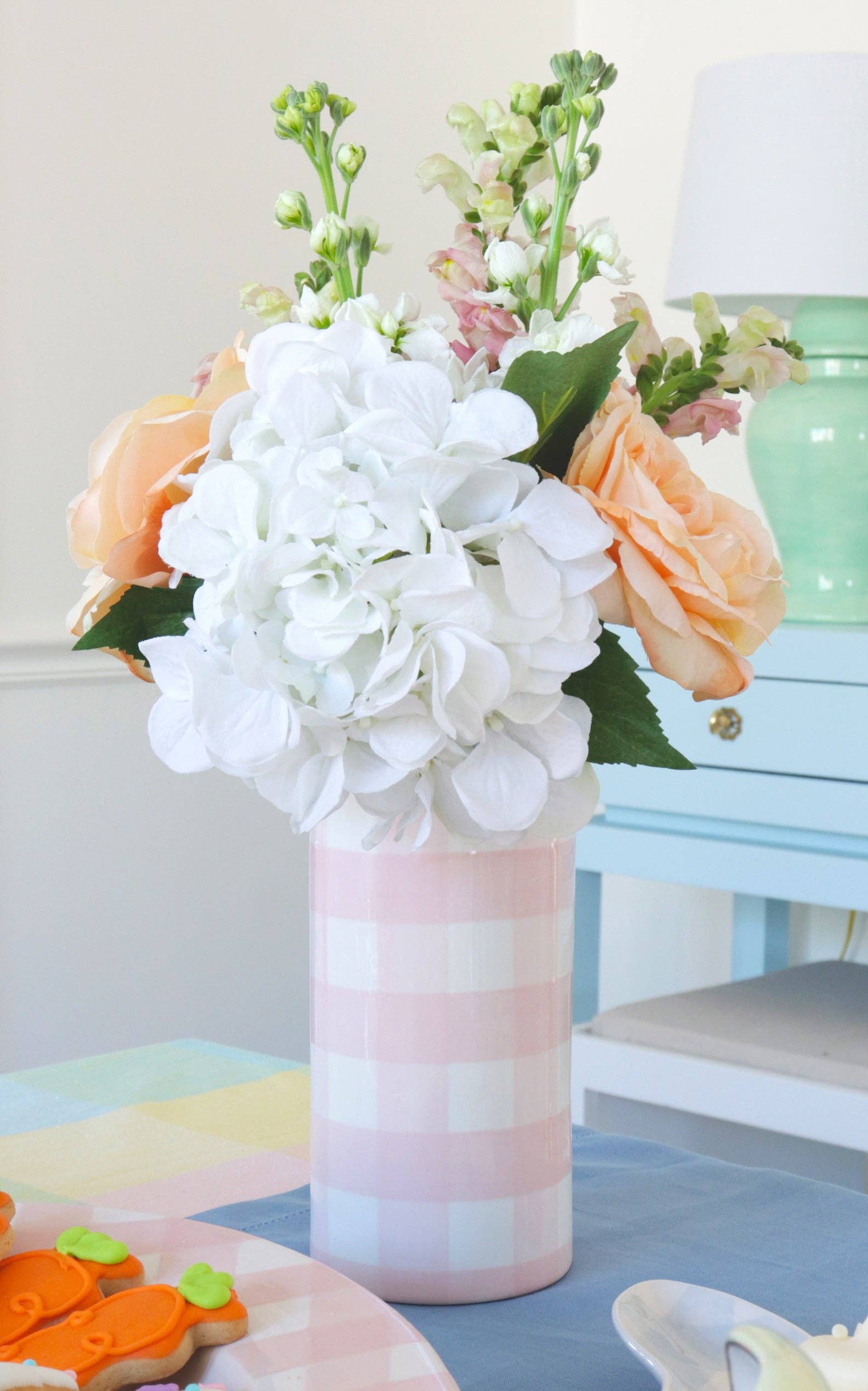 Gingham Column Vase-Home Decor-Happy on Main