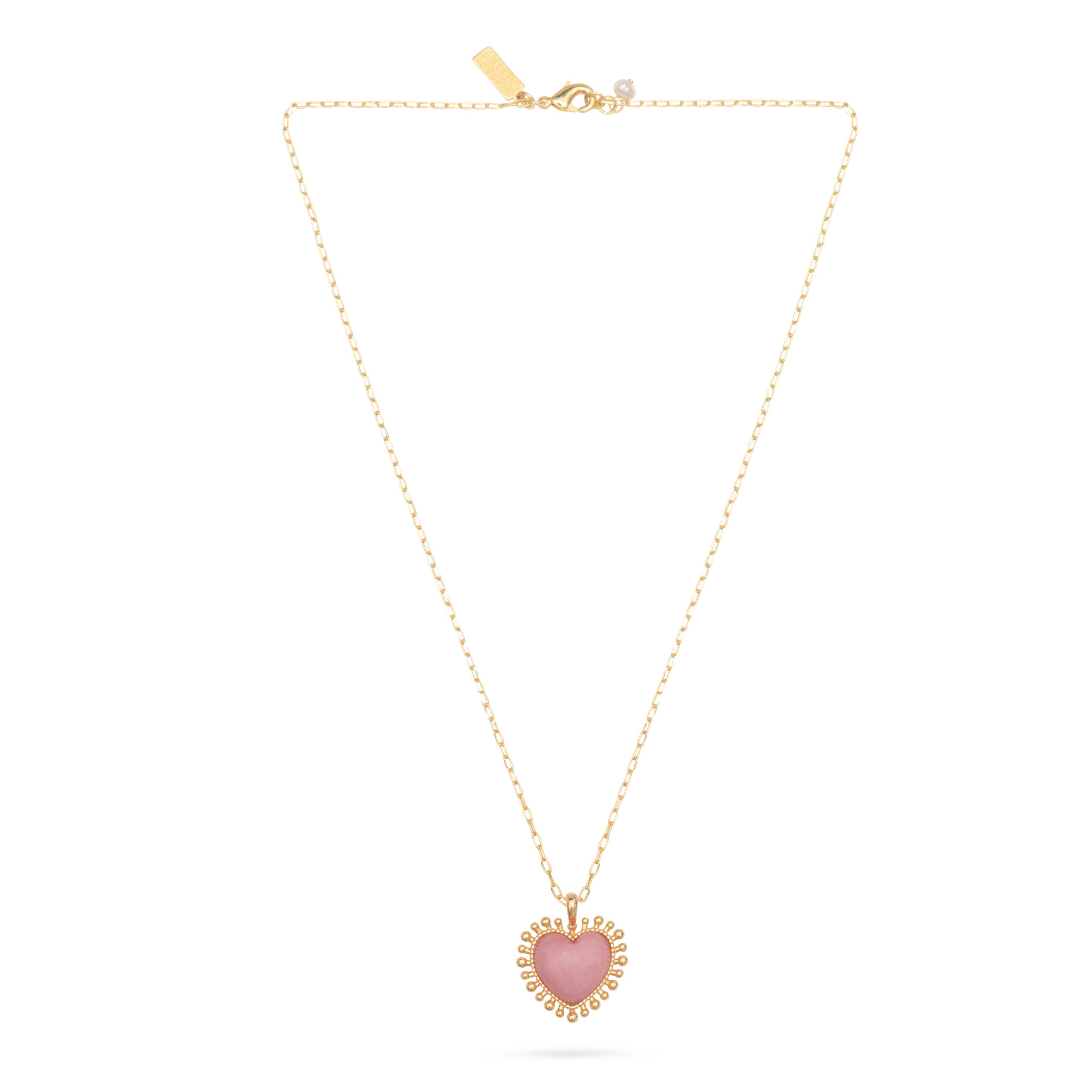 Mini Heart Pendant Necklace - Pink Jade-Fine Jewelry-Happy on Main