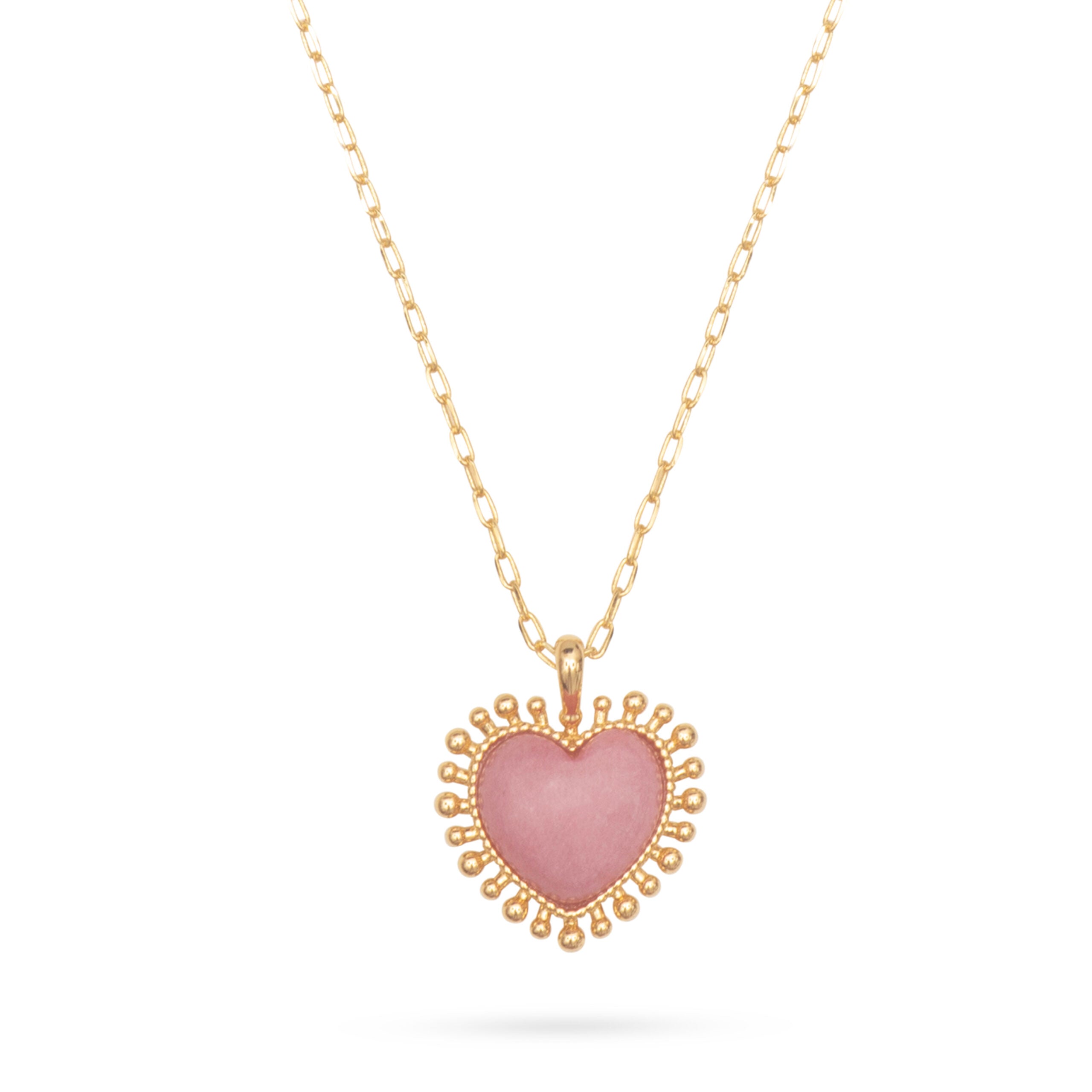 Mini Heart Pendant Necklace - Pink Jade-Fine Jewelry-Happy on Main
