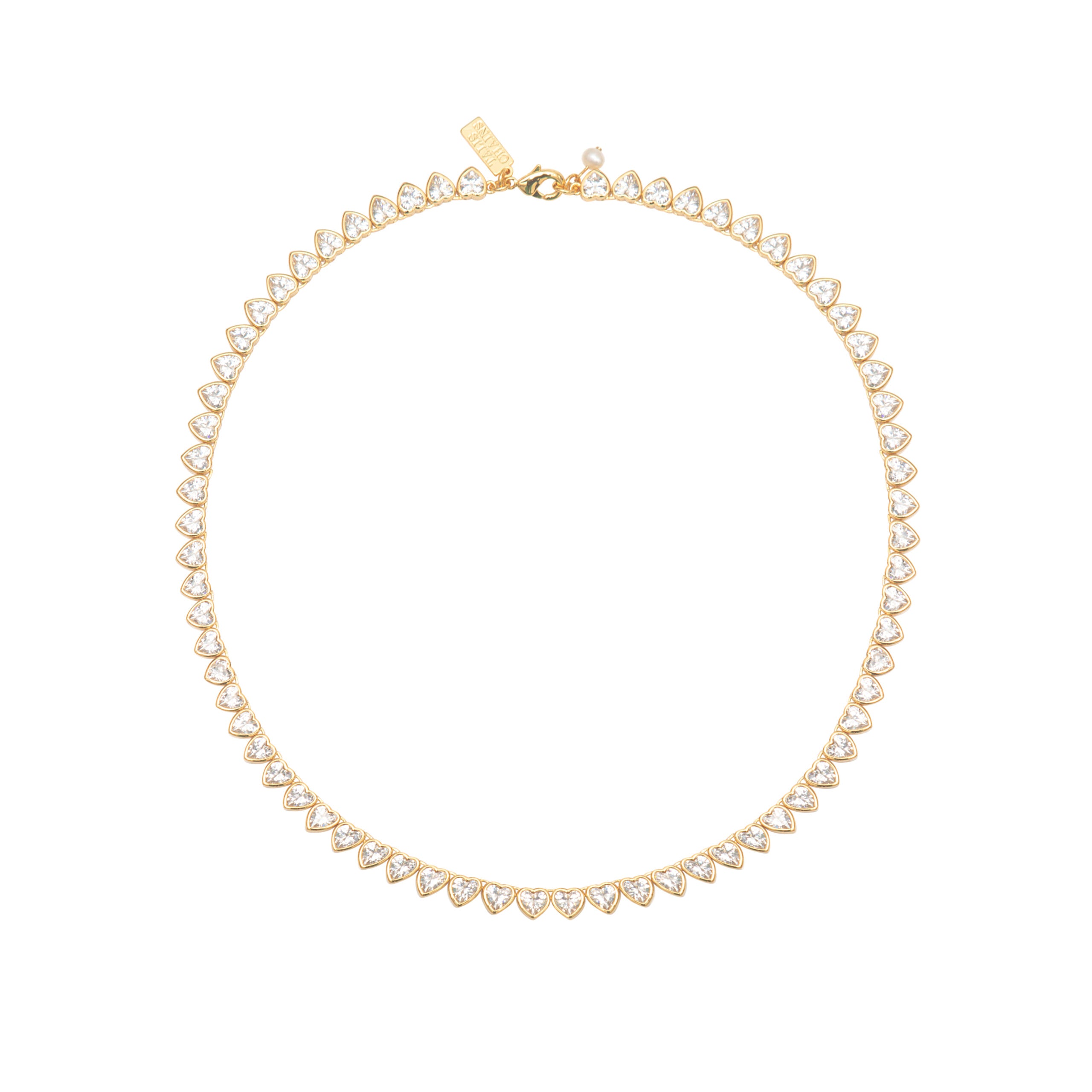 Hearts Tennis Necklace - Gold-Fine Jewelry-Happy on Main
