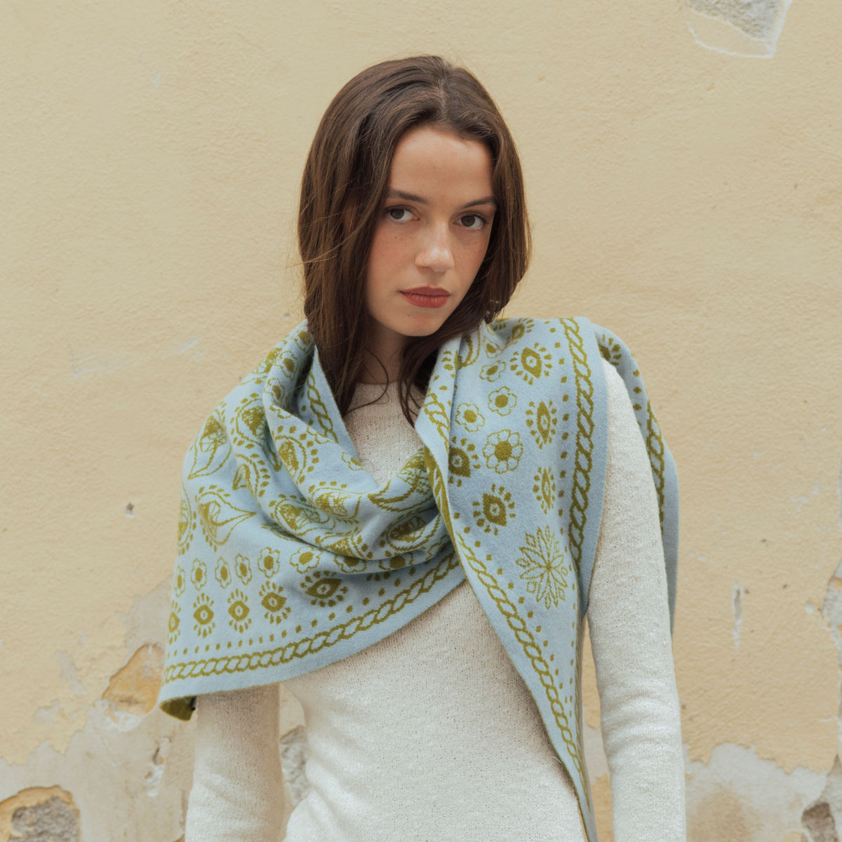Fable Triangle Scarf - Olive/Sky-Freya-Happy on Main