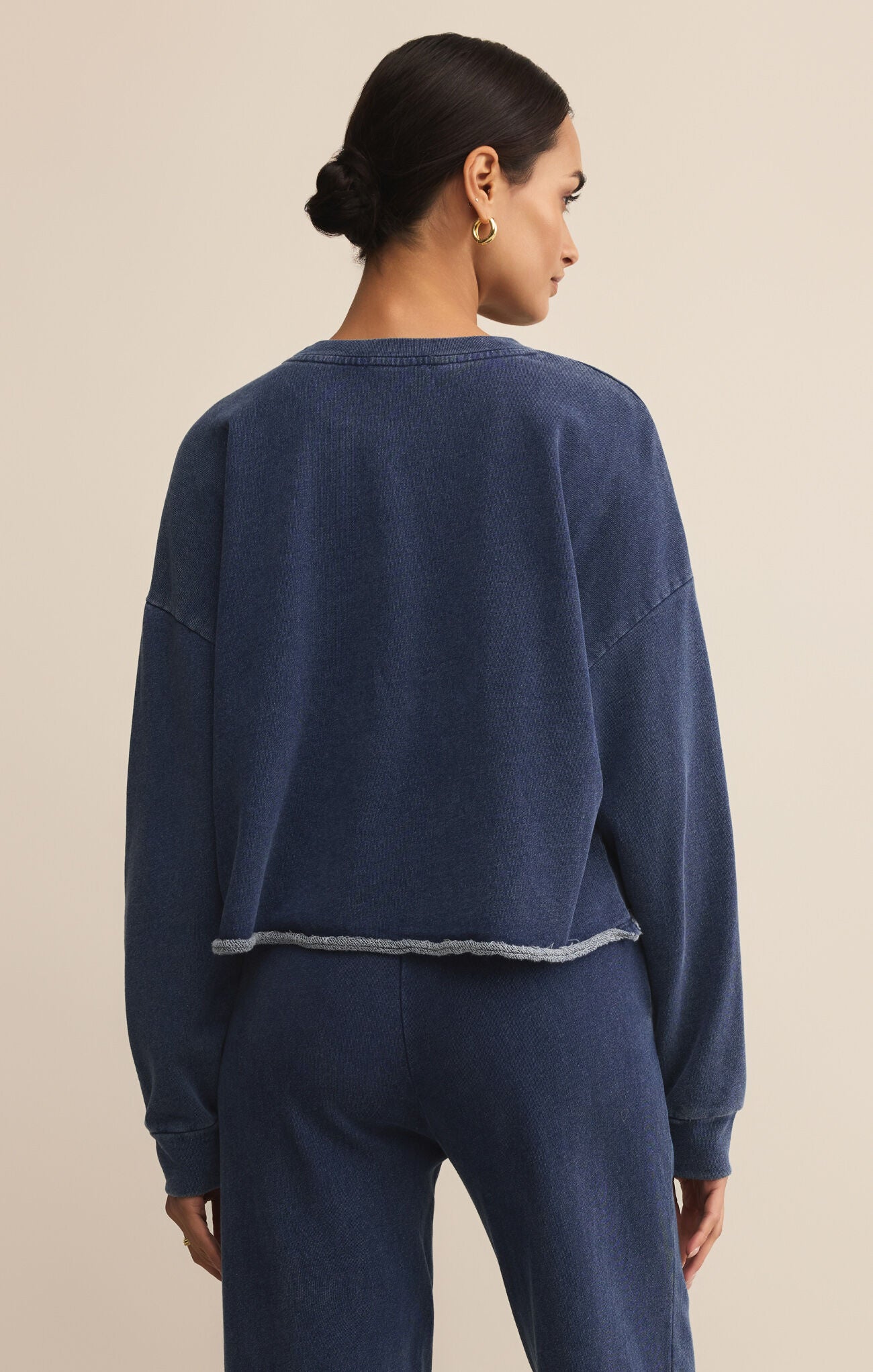 Circuit Knit Denim Sweatshirt-Sweatshirts-Happy on Main