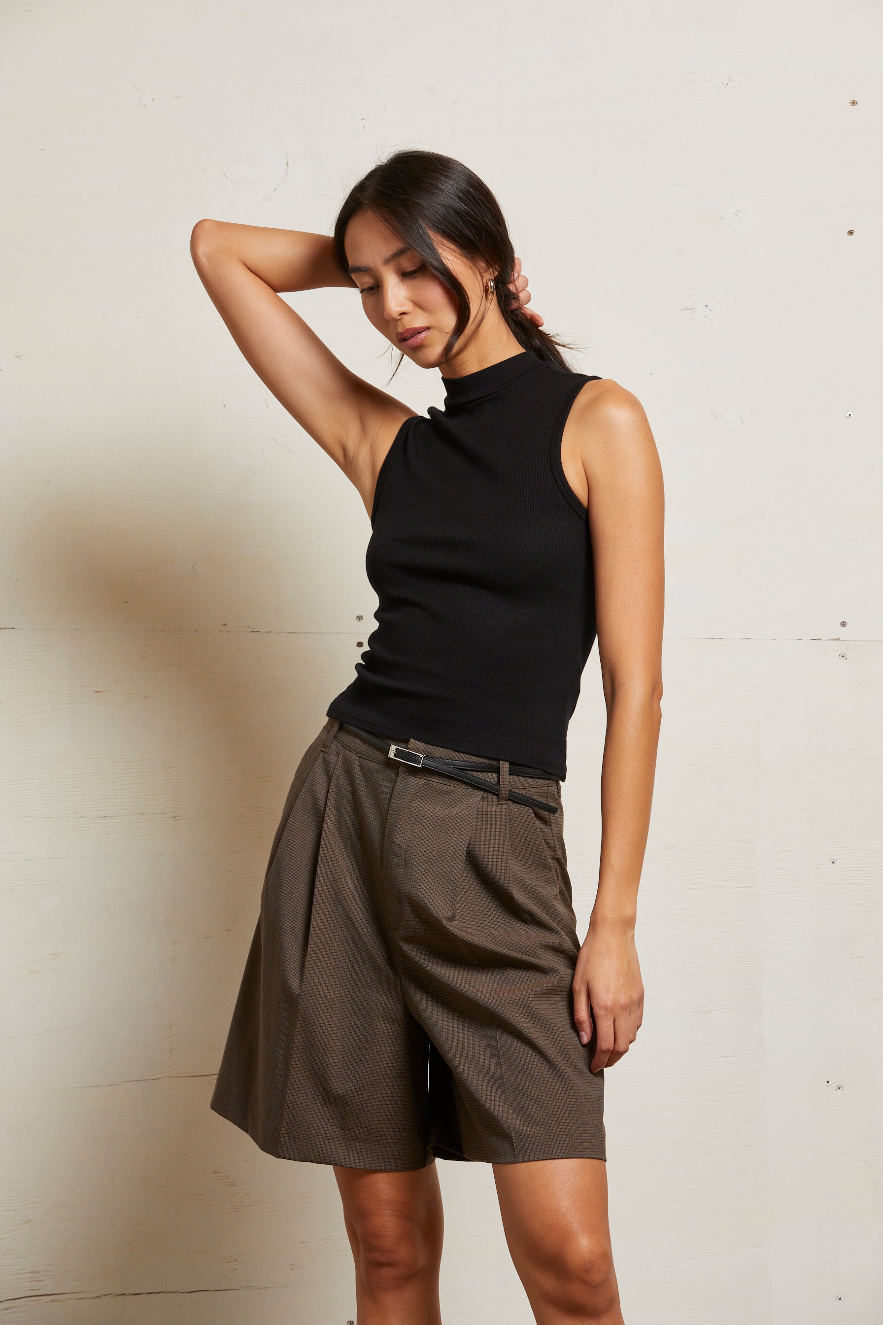 Mel Luxe Rib Sleeveless Mock Neck Tank-Basic Tanks + Tees-Happy on Main
