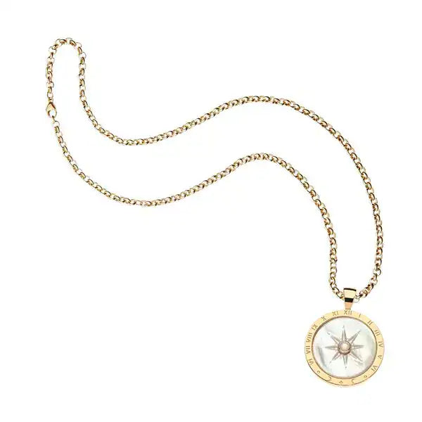 FOREVER Sundial Carved Mother of Pearl Pendant - 16-18" Classic Rolo Chain-Jane Win-Happy on Main