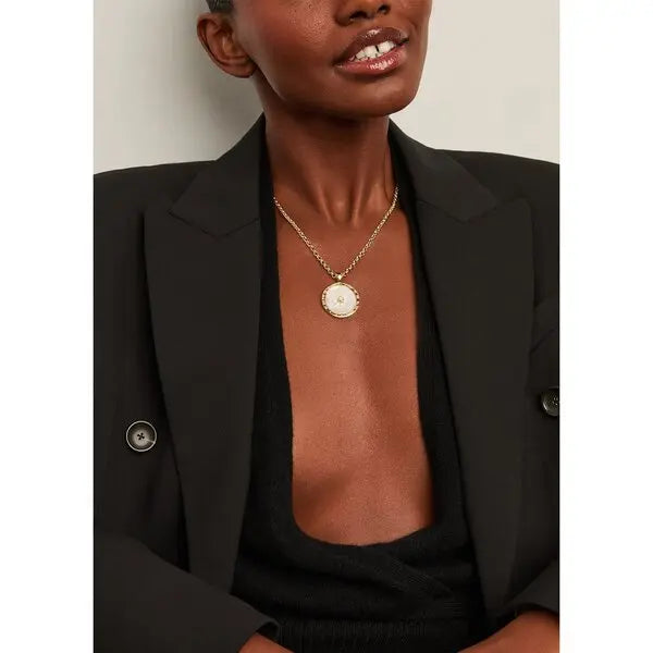 FOREVER Sundial Carved Mother of Pearl Pendant - 16-18" Classic Rolo Chain-Jane Win-Happy on Main