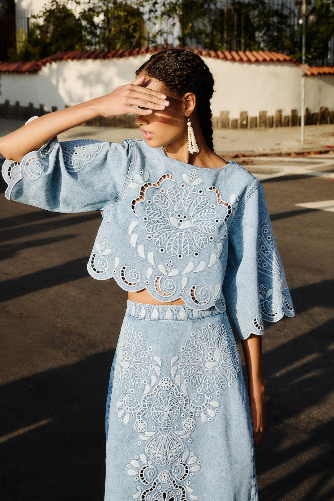 Denim Richelieux Cropped Blouse-Farm Rio-Happy on Main