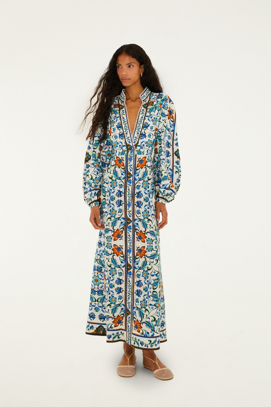 Flora Tile Off-White Maxi Dress-Farm Rio-Happy on Main