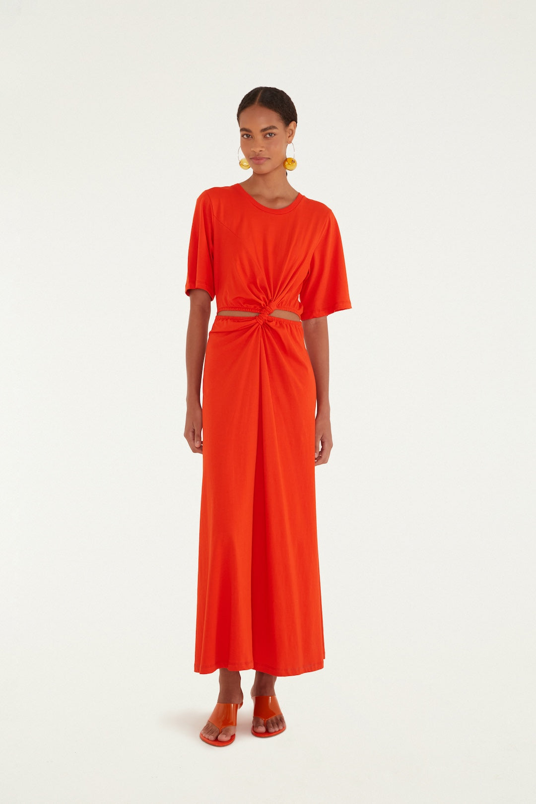 Artsy Flora Red Short Sleeve Midi Dress-Farm Rio-Happy on Main