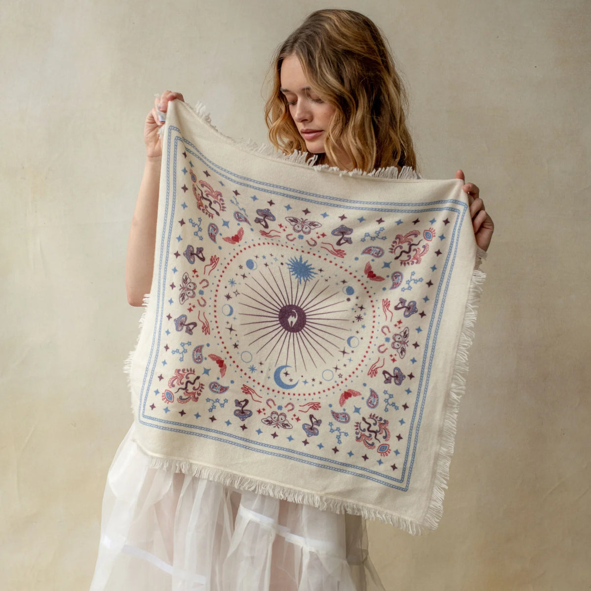 Mini Cosmic Rodeo Cashmere Bandana - Ivory/Plum/Azure-Freya-Happy on Main