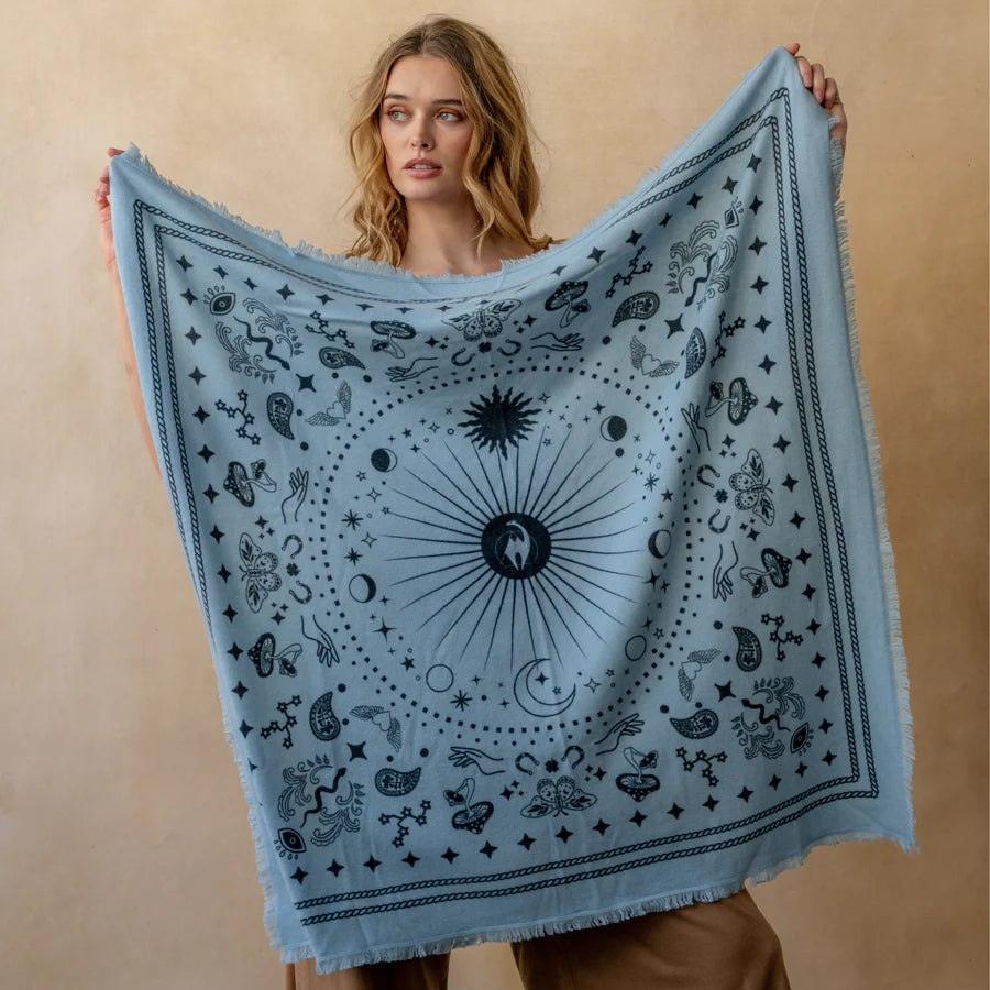 Cashmere Bandana Sweater Wrap - Soft Blue / Black