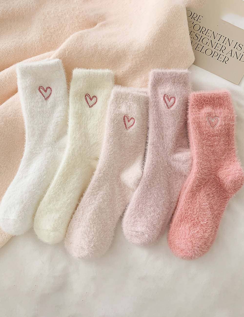 Cute Heart Embroidery Fuzzy Plush Socks DP25H516-Dipped Shop-Happy on Main