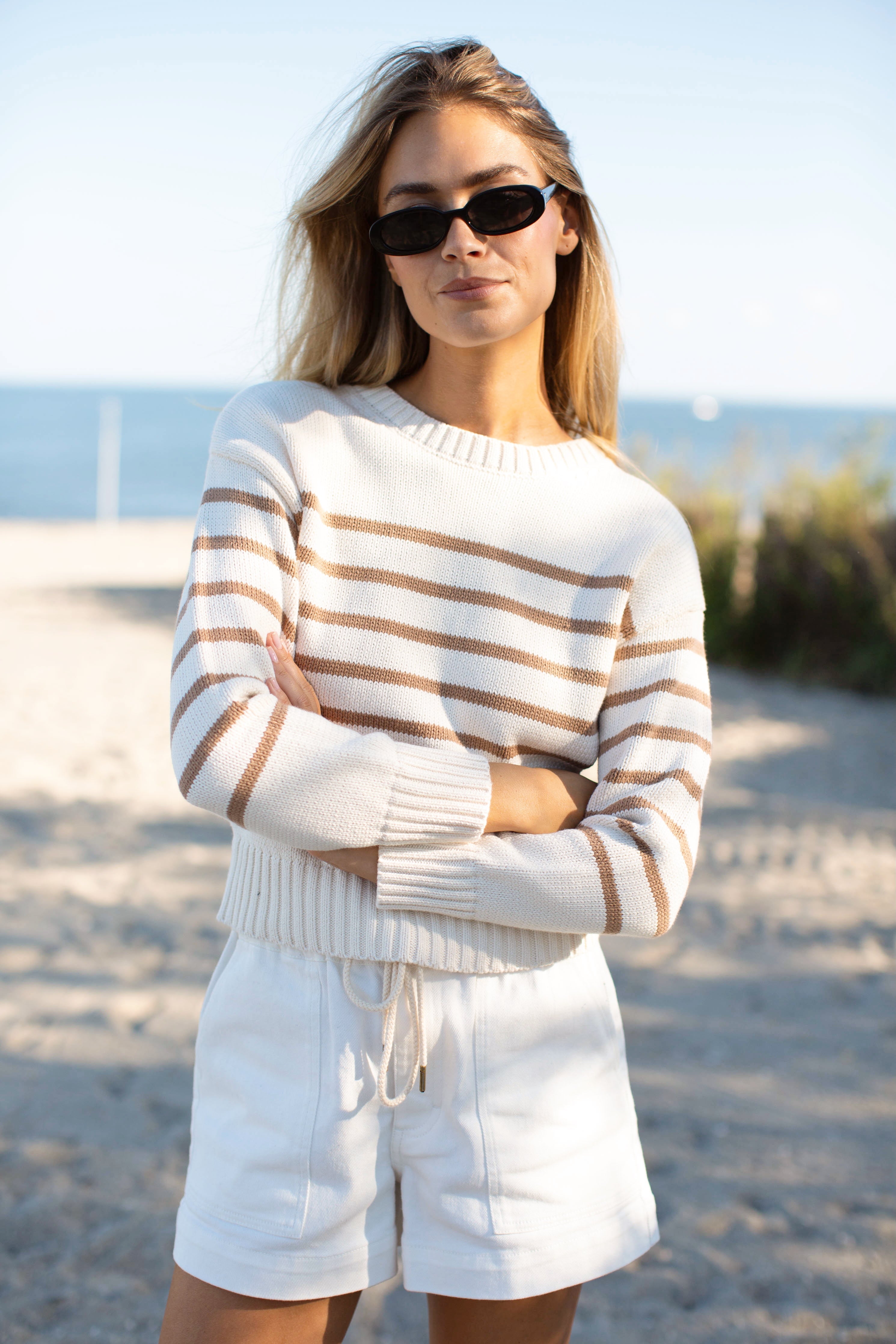 Lake Sweater - Ivory/Camel Stripe-Marea-Happy on Main