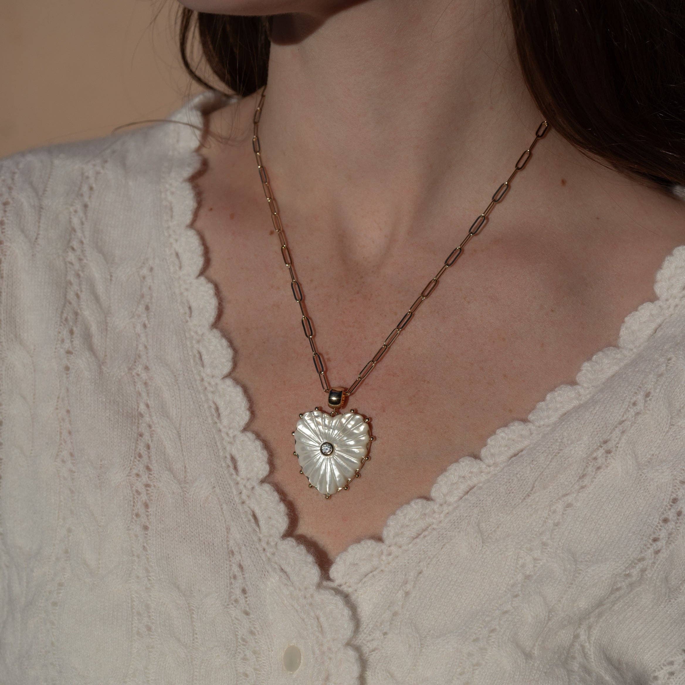 Malene Mother Of Pearl Paperclip Necklace-Everyday Jewelry-Happy on Main