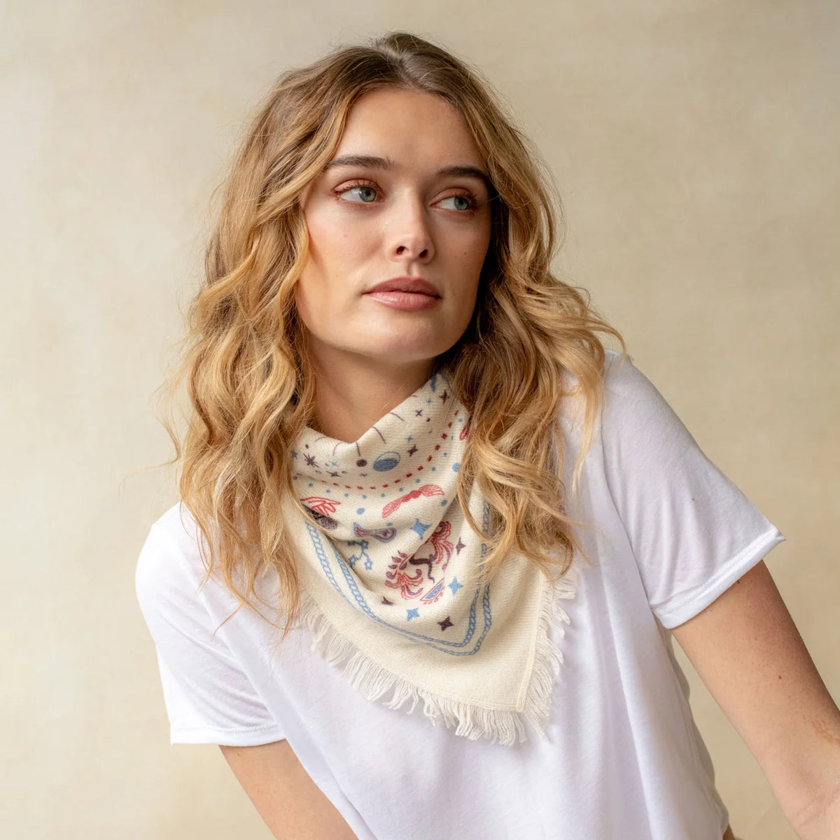 Mini Cosmic Rodeo Cashmere Bandana - Ivory/Plum/Azure-Freya-Happy on Main