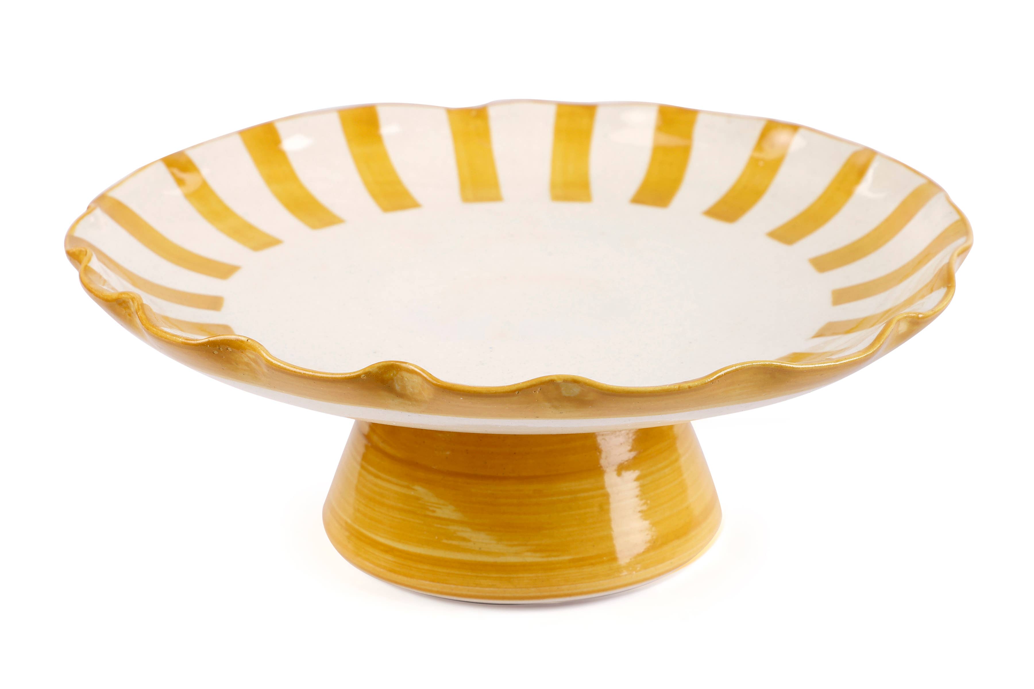 Ceramic Stripe Cake Stand, Yellow - 10 x 10 x 3.75 Inches-Home Decor-Happy on Main